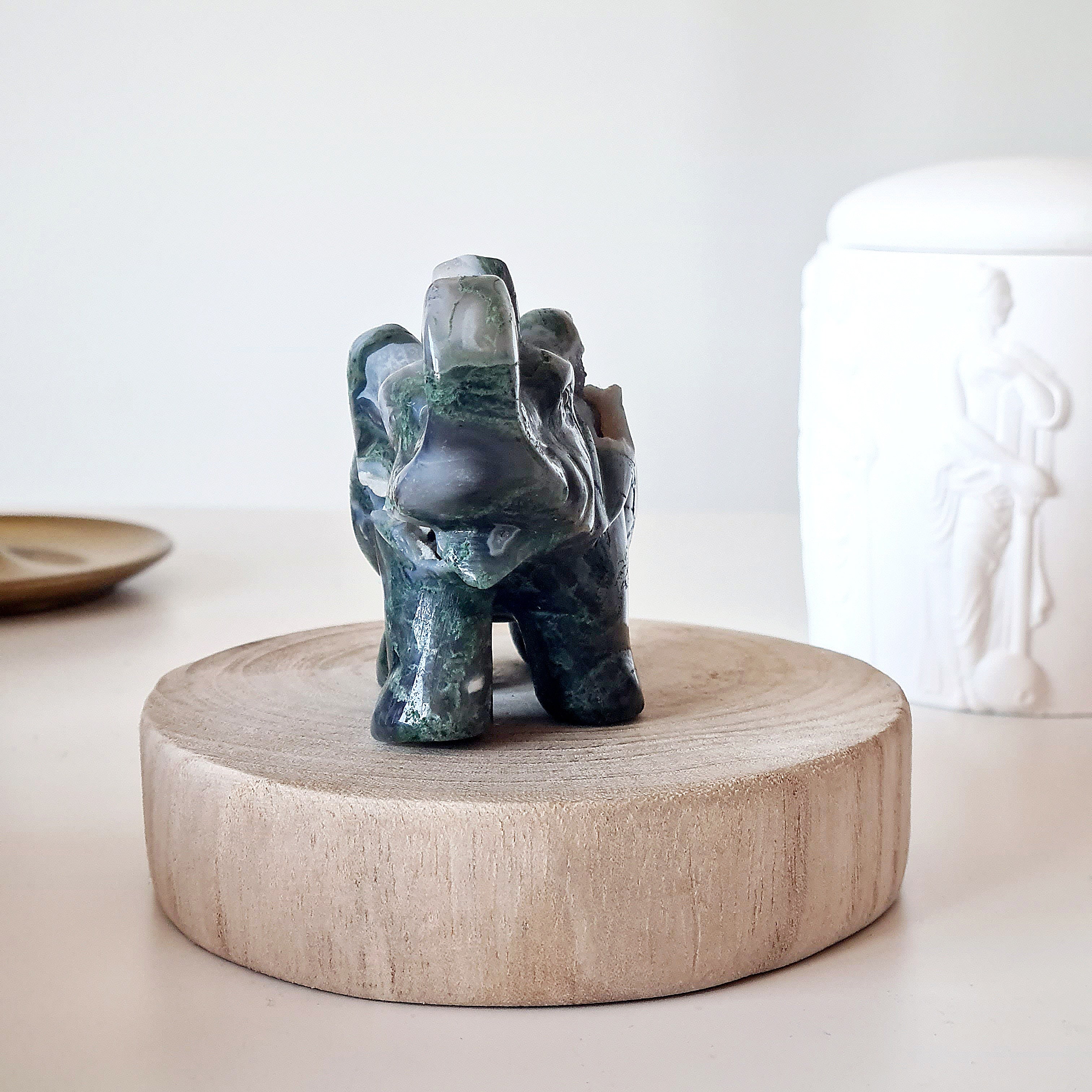 Moss Agate Elephant 🐘 | B | Appx 9.5 cm