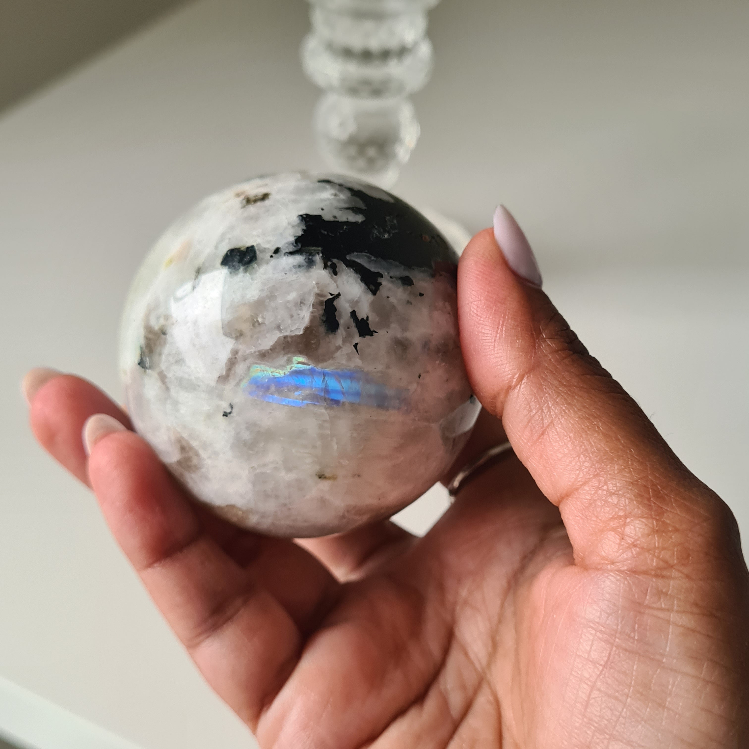 Moonstone 🌙 Sphere with stand | B | 5.8 cm Sphere