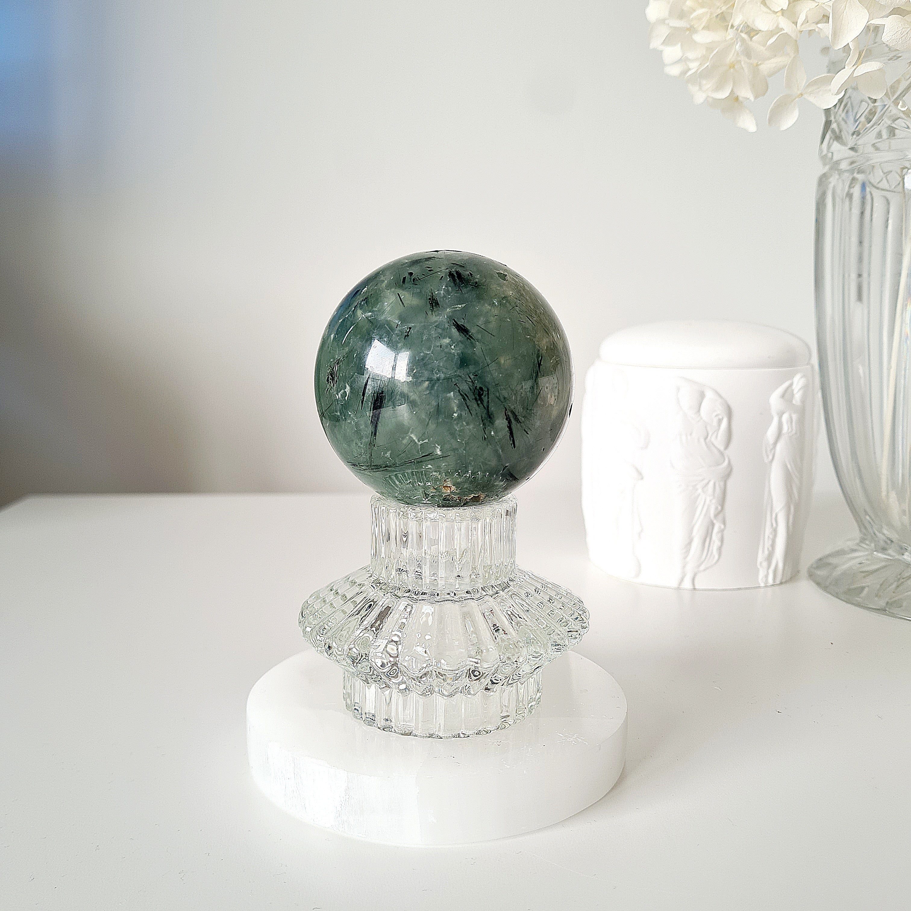 Prehnite with Epidote Crystal Sphere with Stand | D |445 g