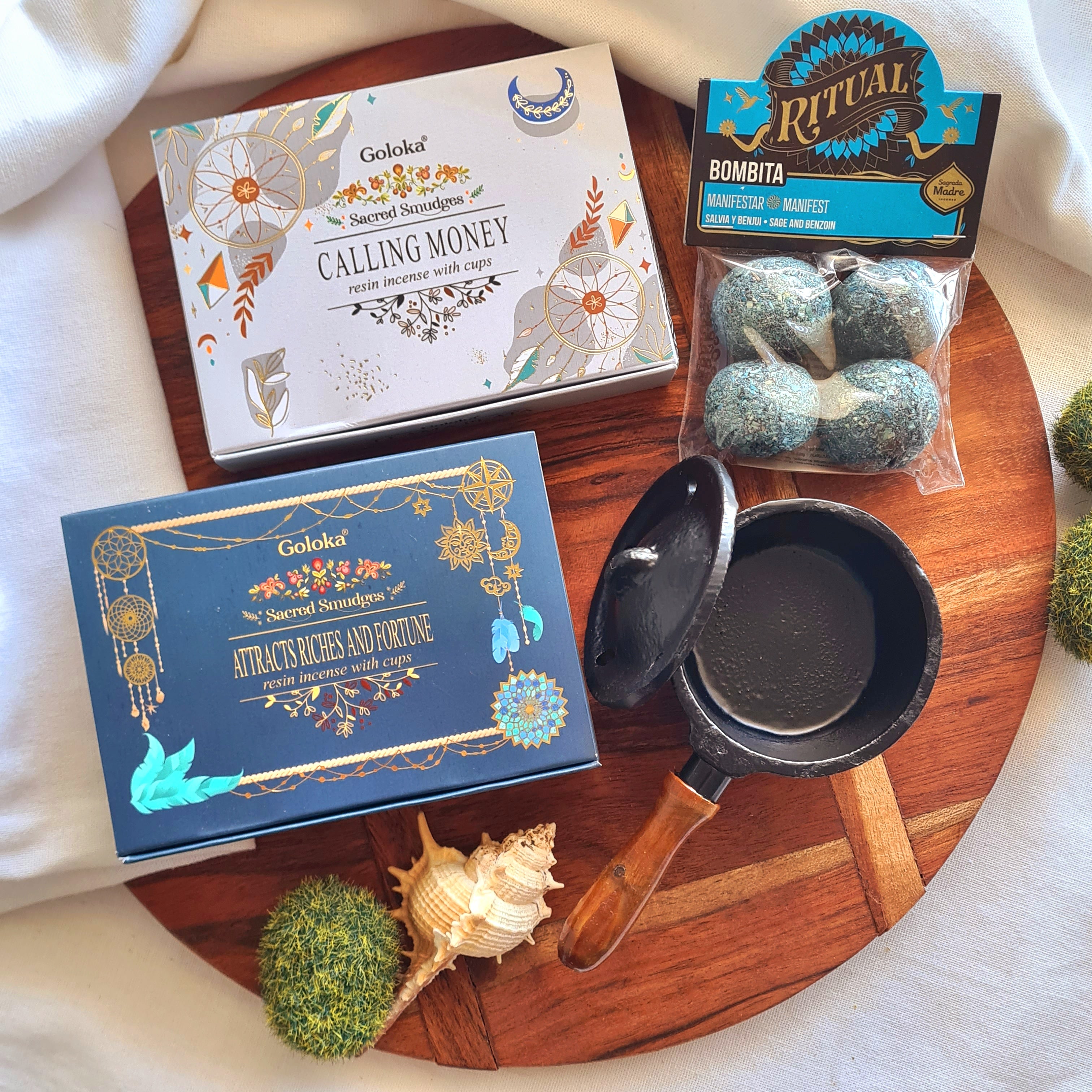 Abundance Ritual Kit – Attract Riches Smudge Cups, Calling Money Cups & Manifest Bombitas