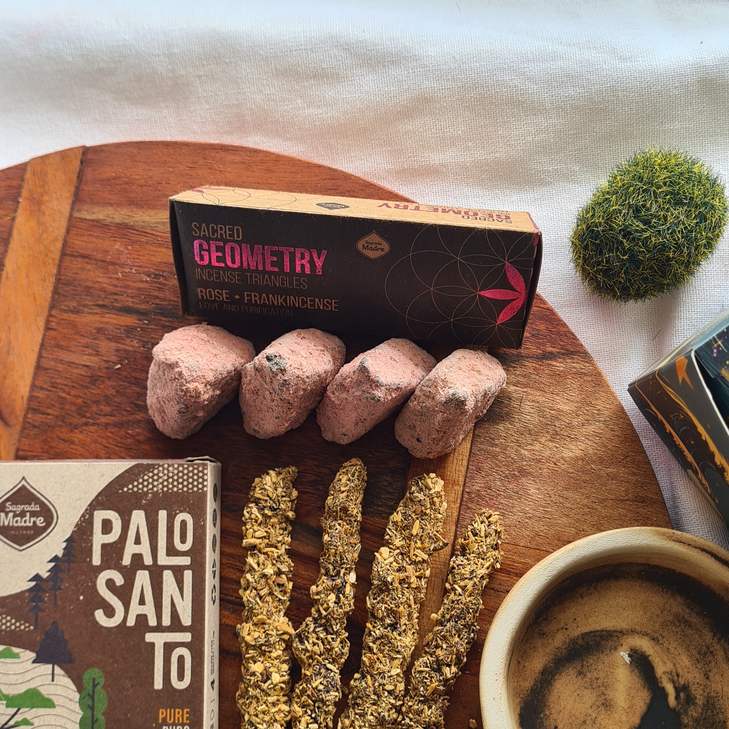 Sacred Ritual Kit | Artisan Burner, Pure Palo Santo Incense, Cacao Ceremony Bombitas & Sacred Rose Triangle