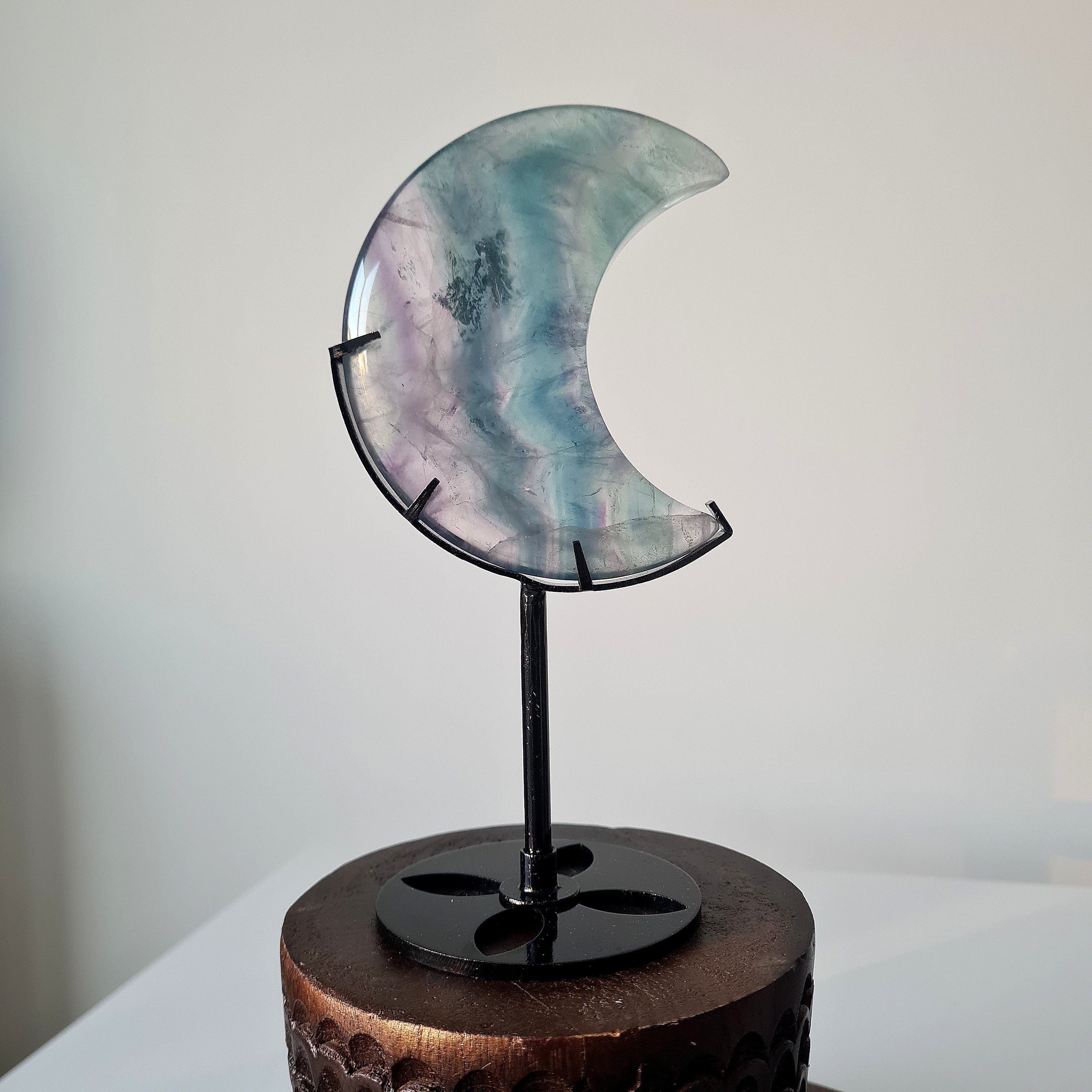 Milky Lane Fluorite Crescent Moon 🌙  Carving on Stand | B