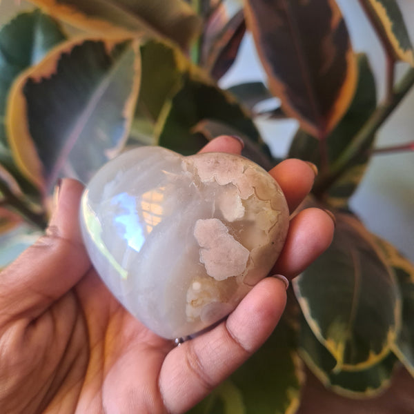 Flower Agate heart with stand ~ 16