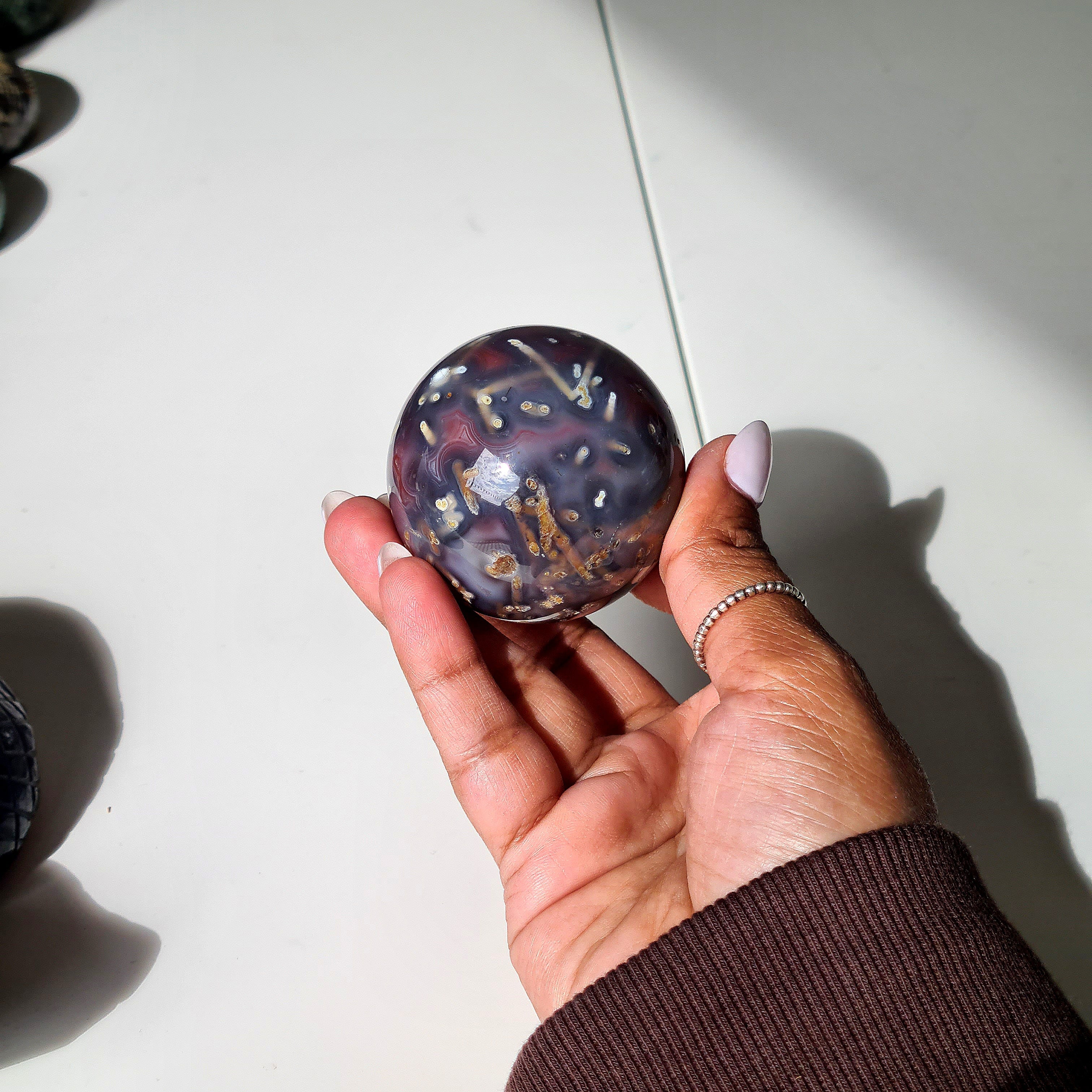 Swazi Agate Sphere with glass stand | F | 160 g | Appx 4.9 cm