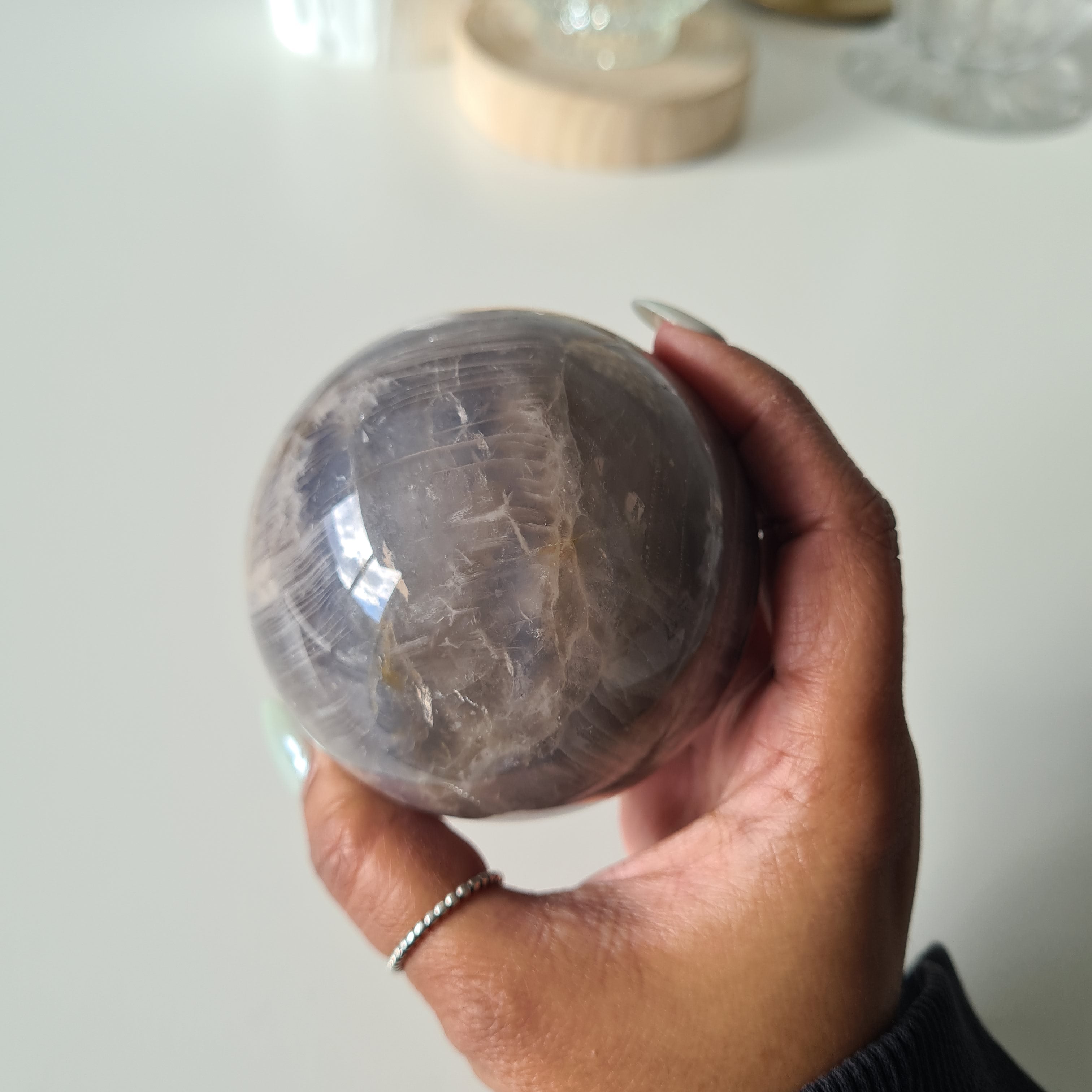 Blue Rose Quartz Sphere with stand | B | 540 g