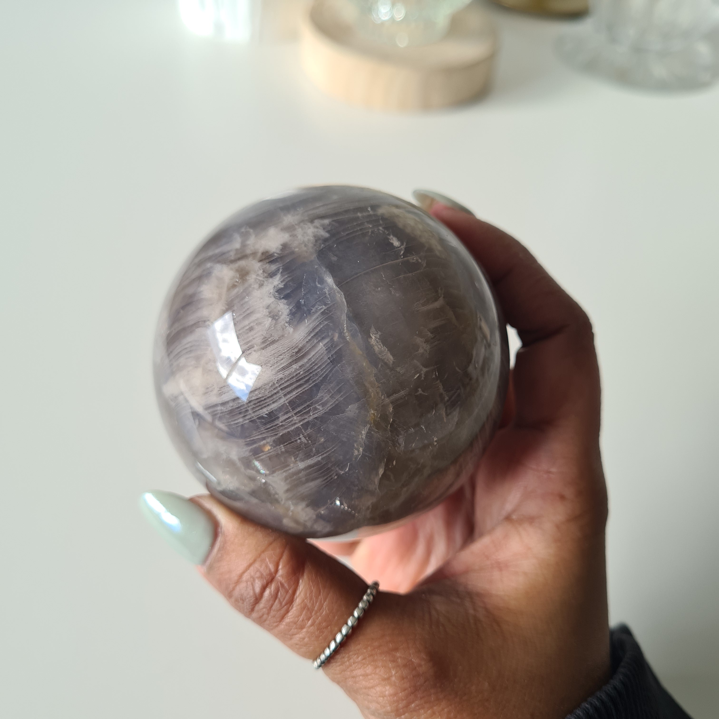 Blue Rose Quartz Sphere with stand | B | 540 g