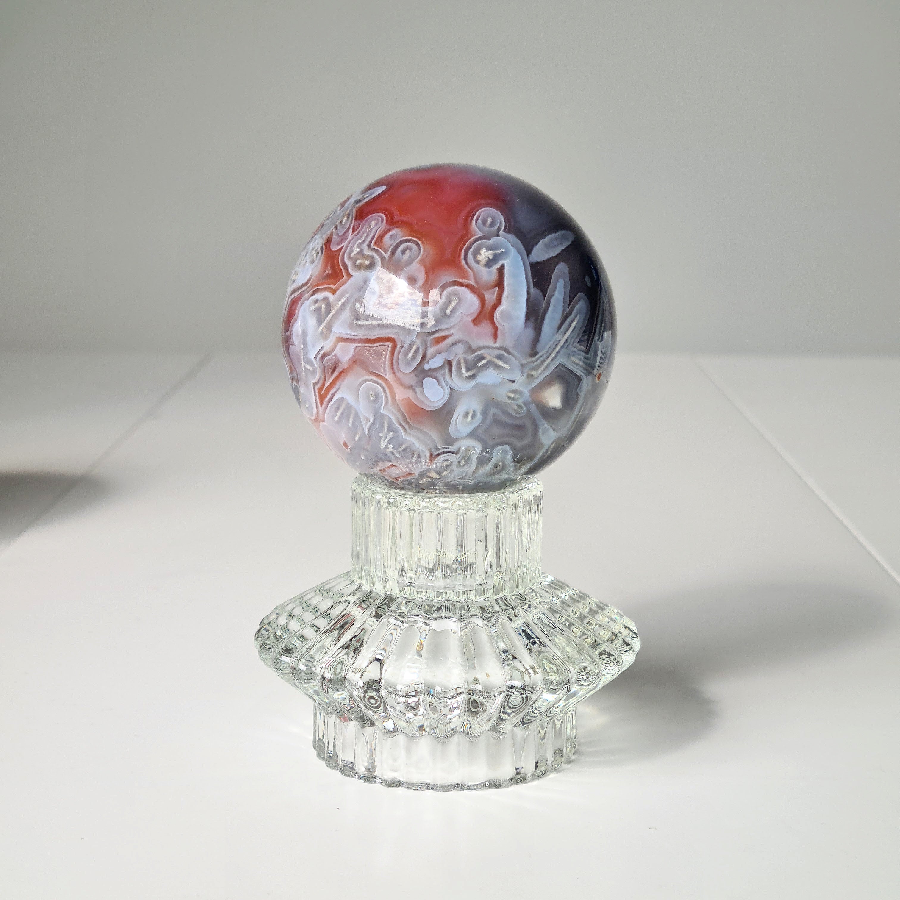 Swazi Agate Sphere with glass stand | A | 406 g | Appx 6.6 cm