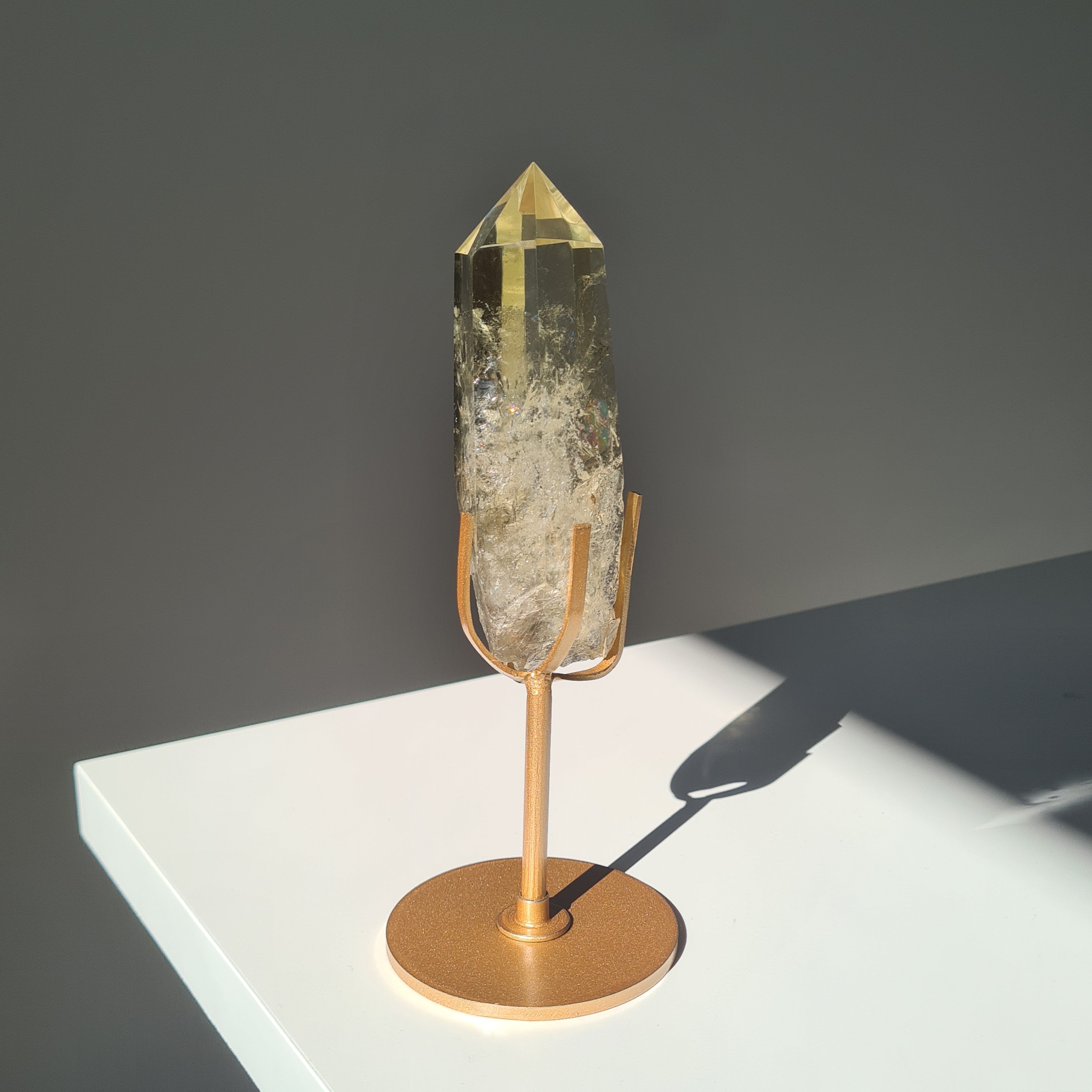 Citrine Crystal Wand With stand | Light Shade | B | Appx 17.8 cm tall including stand