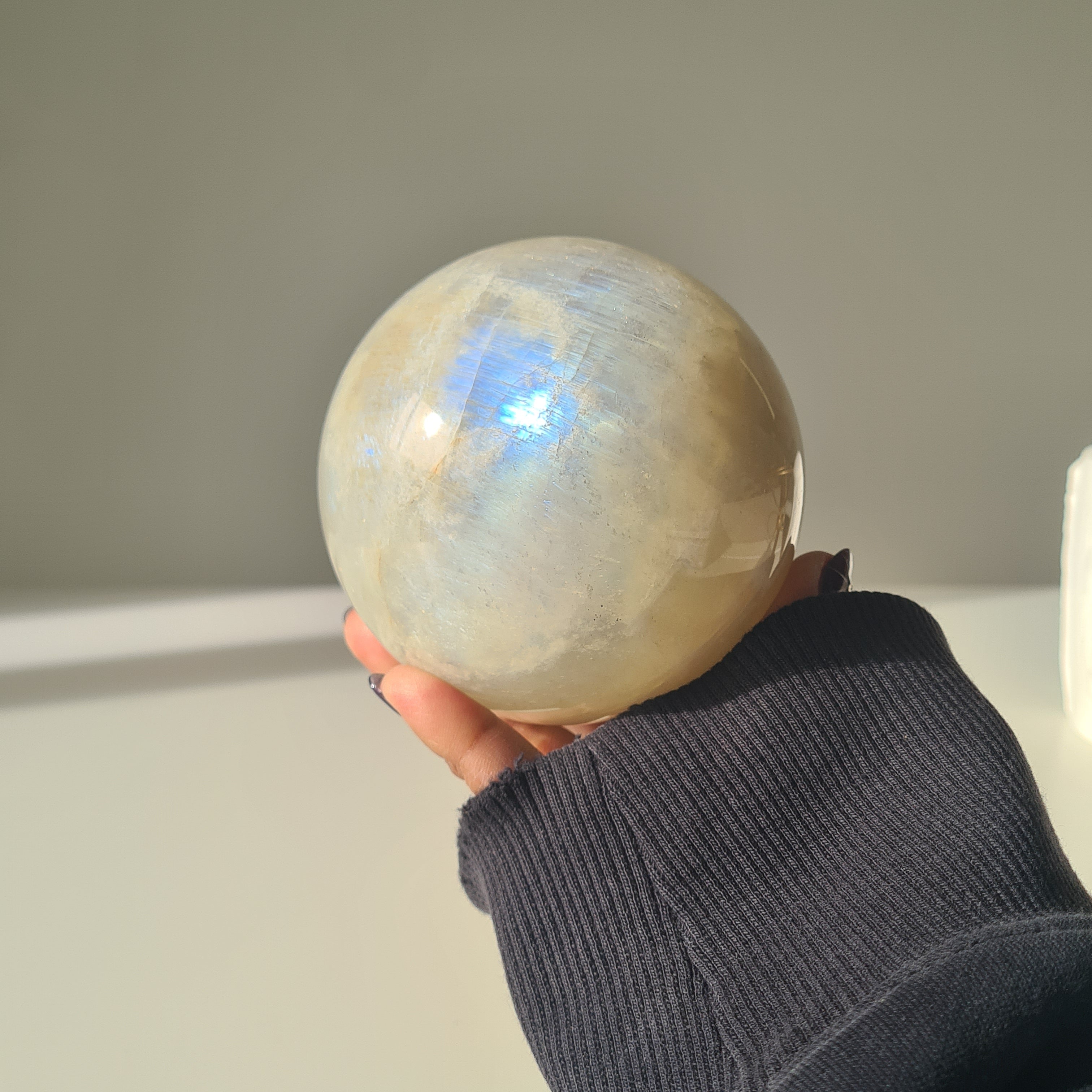 Moonstone Sphere with Blue Flash on custom stand  ✨ | A | Appx 890 g
