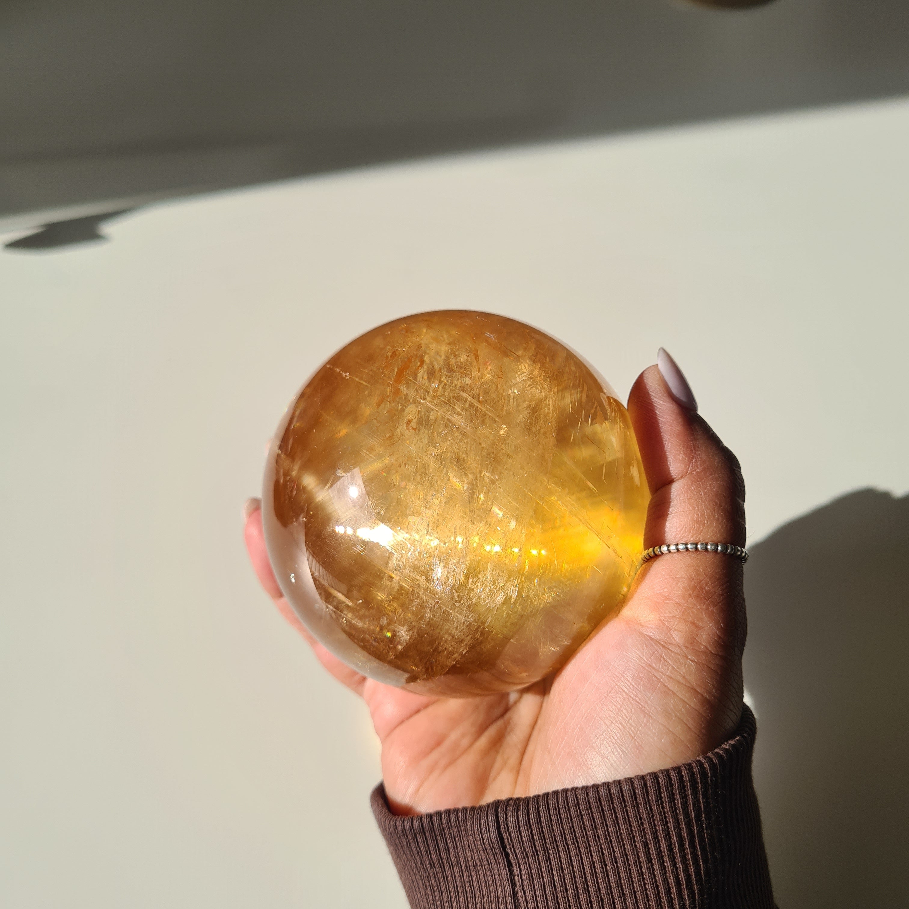Ethereal Honey Calcite Sphere | A | 690 g | 7.8 cm