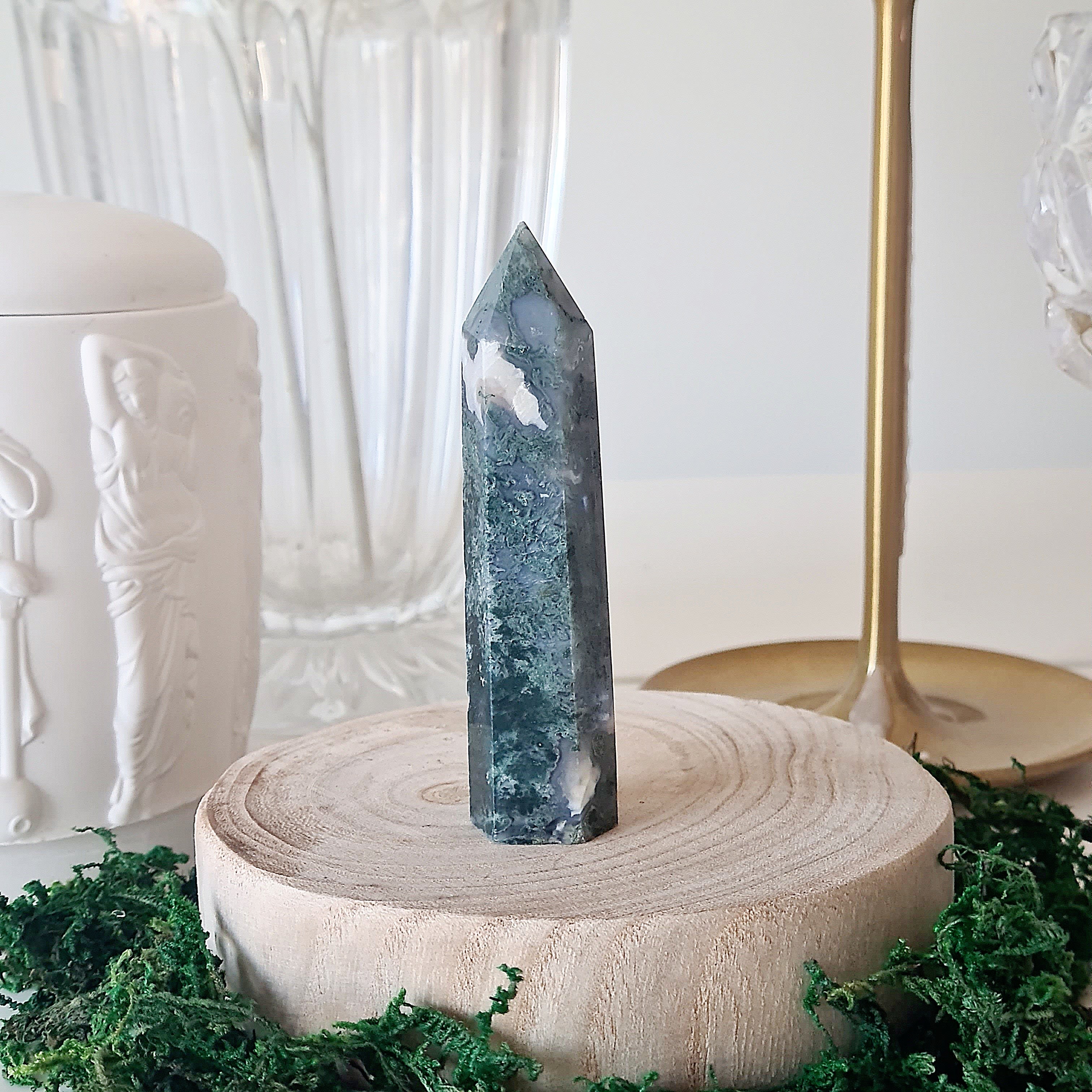 Moss Agate Crystal Point | Small | A