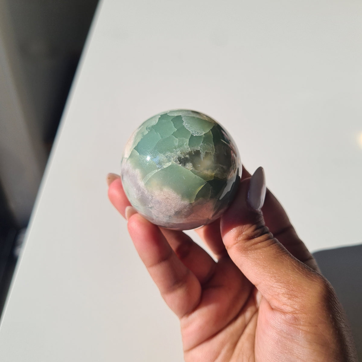 Green Flower Agate Crystal Sphere | Mini