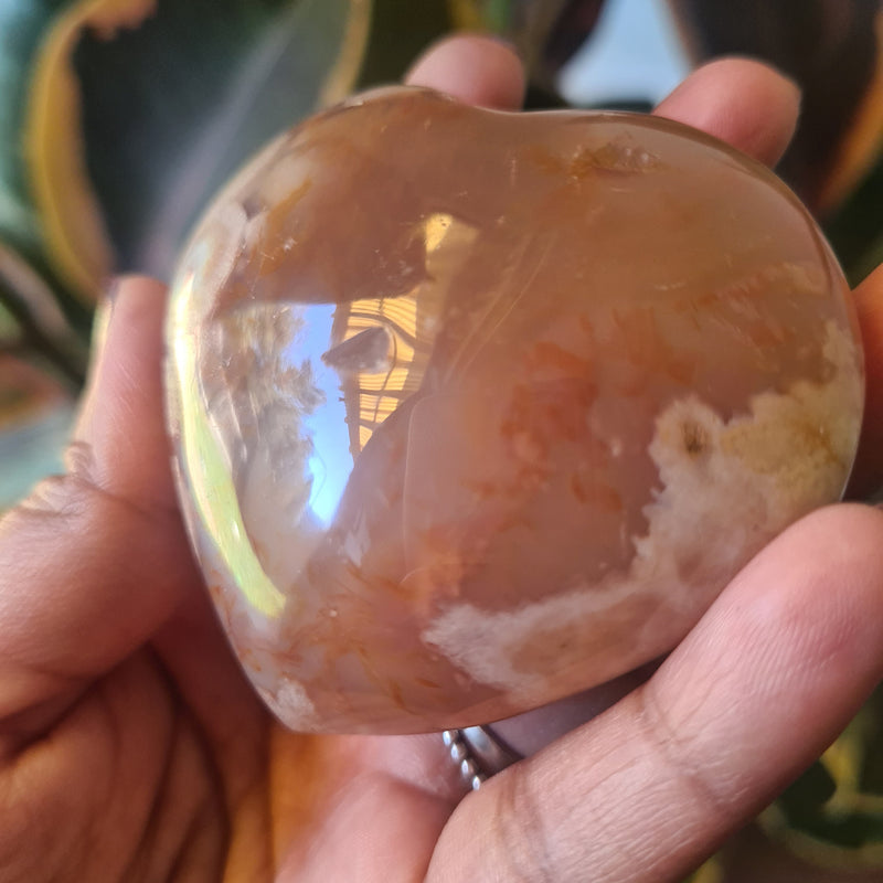 Flower Agate heart with stand ~ 15