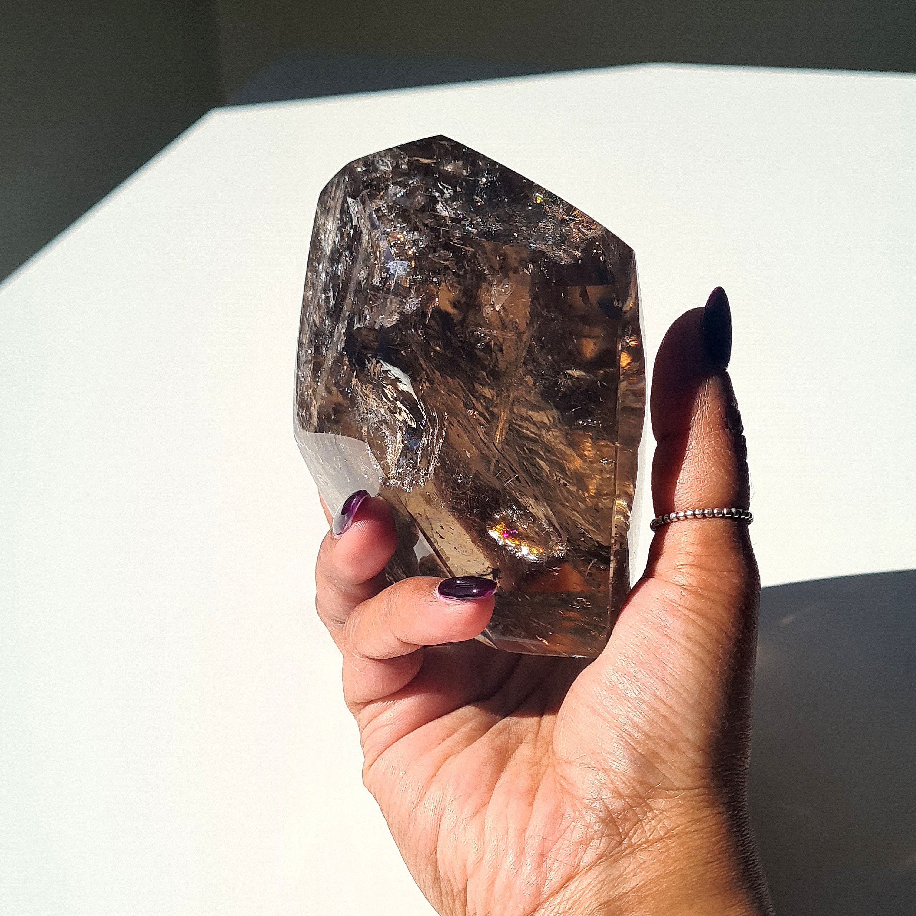 Smokey Quartz Crystal Polished Free Form | Custom Stand | 900 g | 9.3x8.3 cm crystal