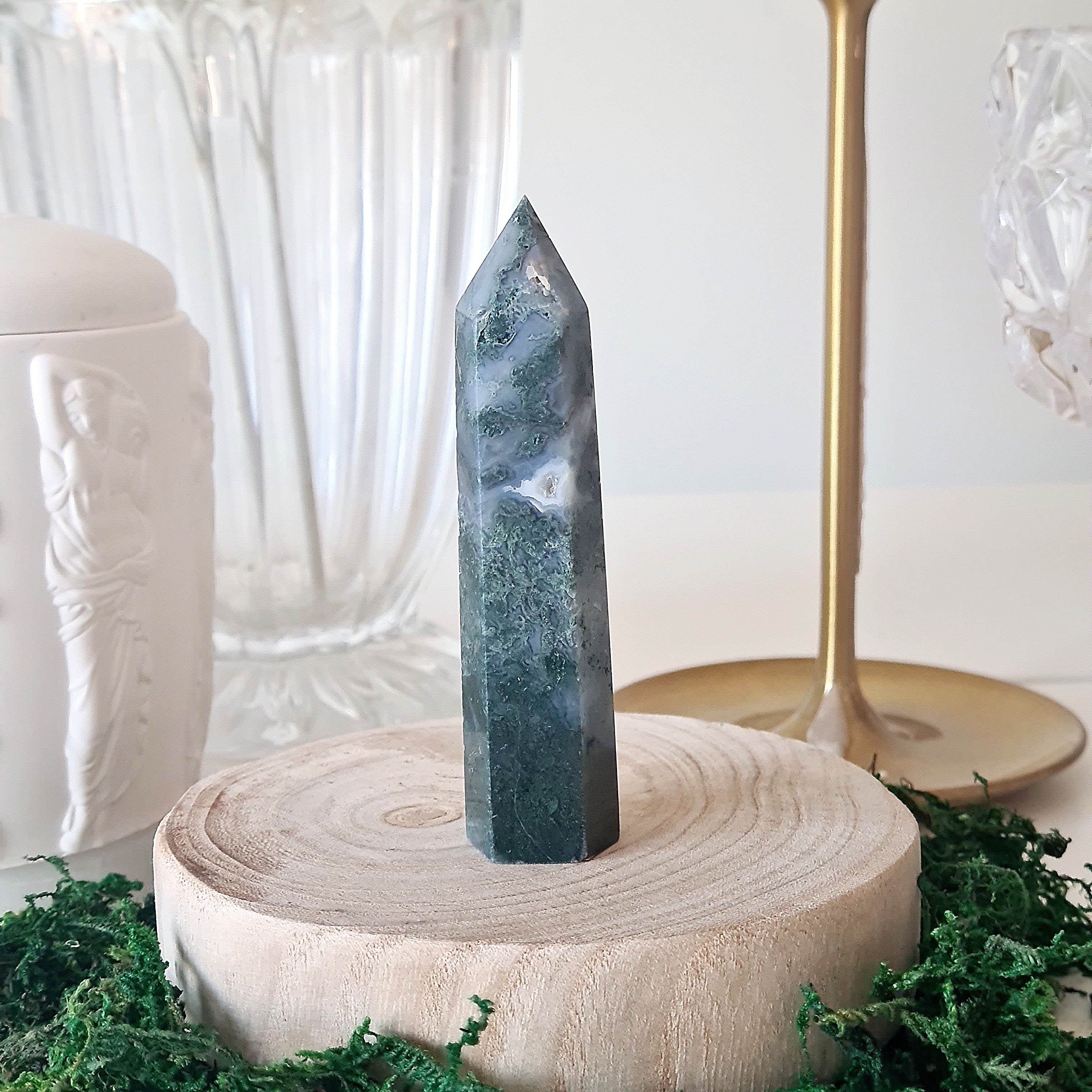 Moss Agate Crystal Point | Small | E