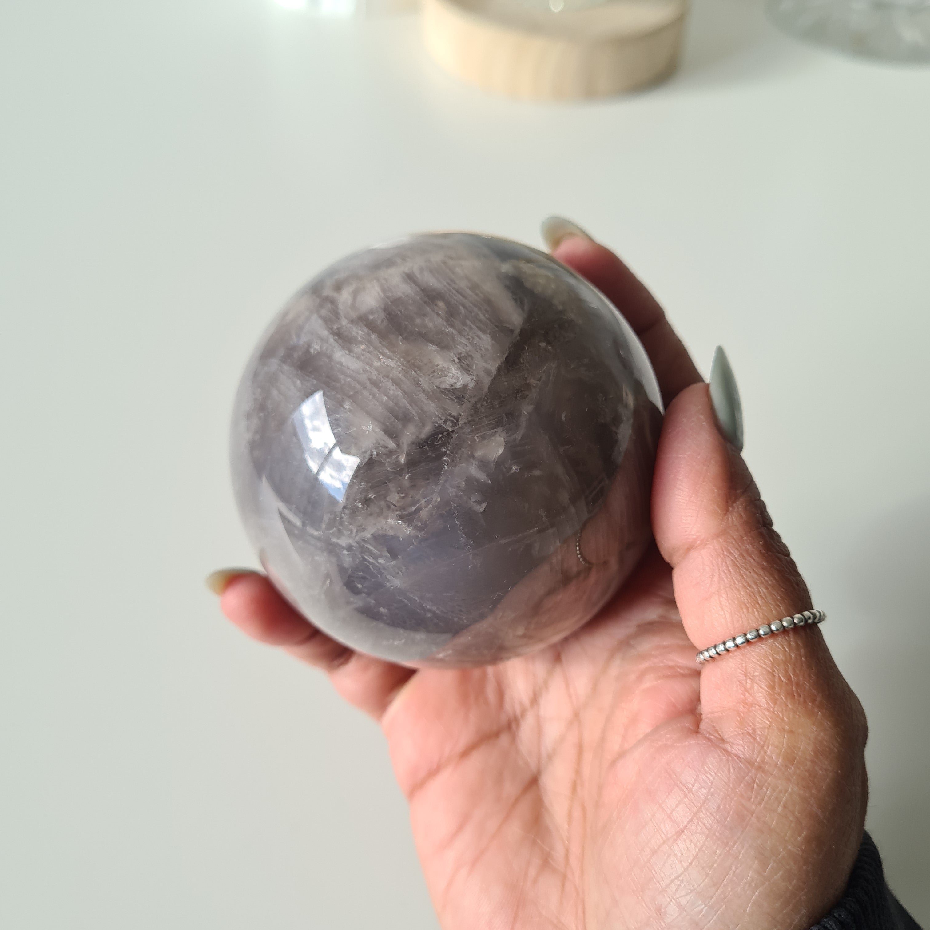 Blue Rose Quartz Sphere with stand | B | 540 g