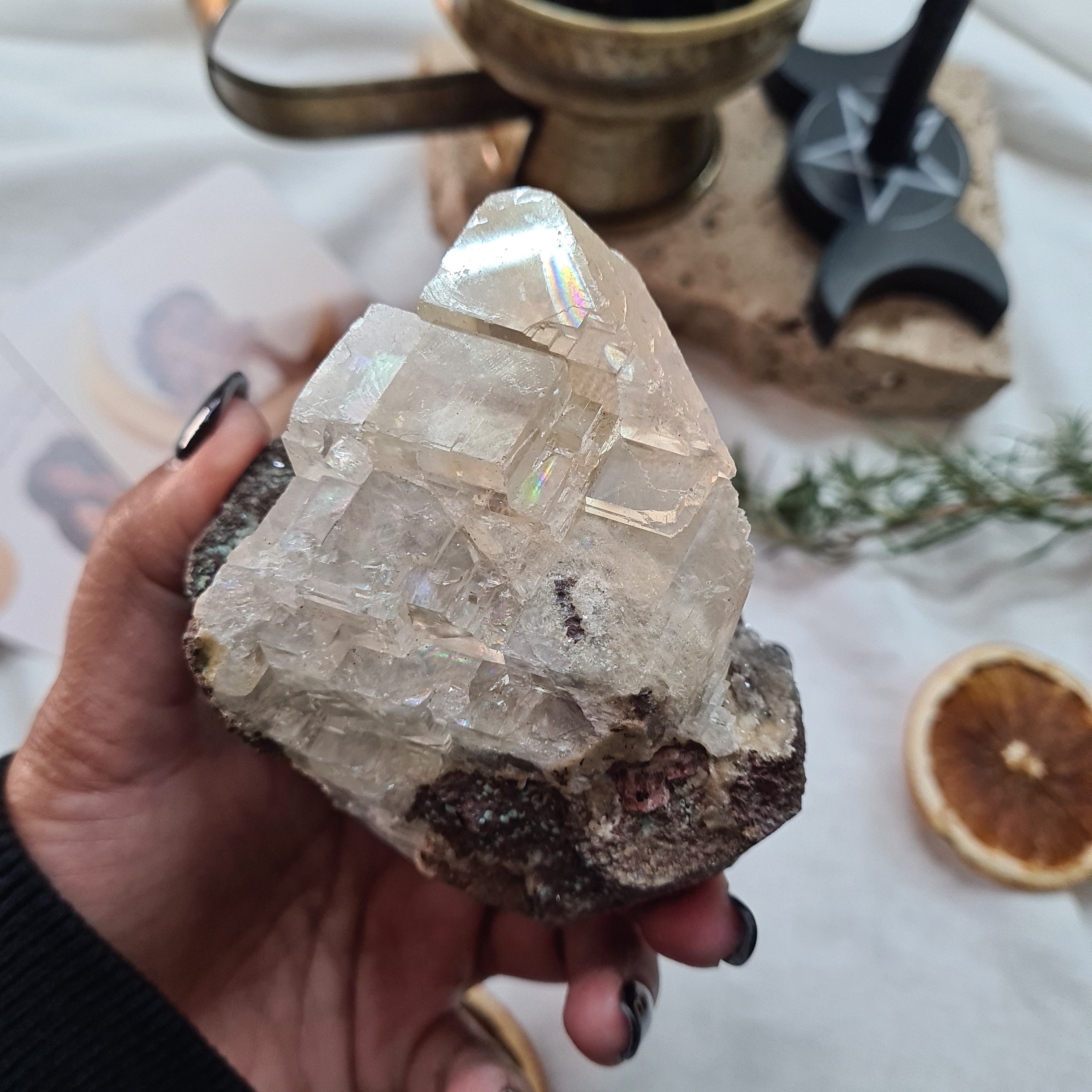 Rainbow Calcite specimen with chalcedony | One of a kind