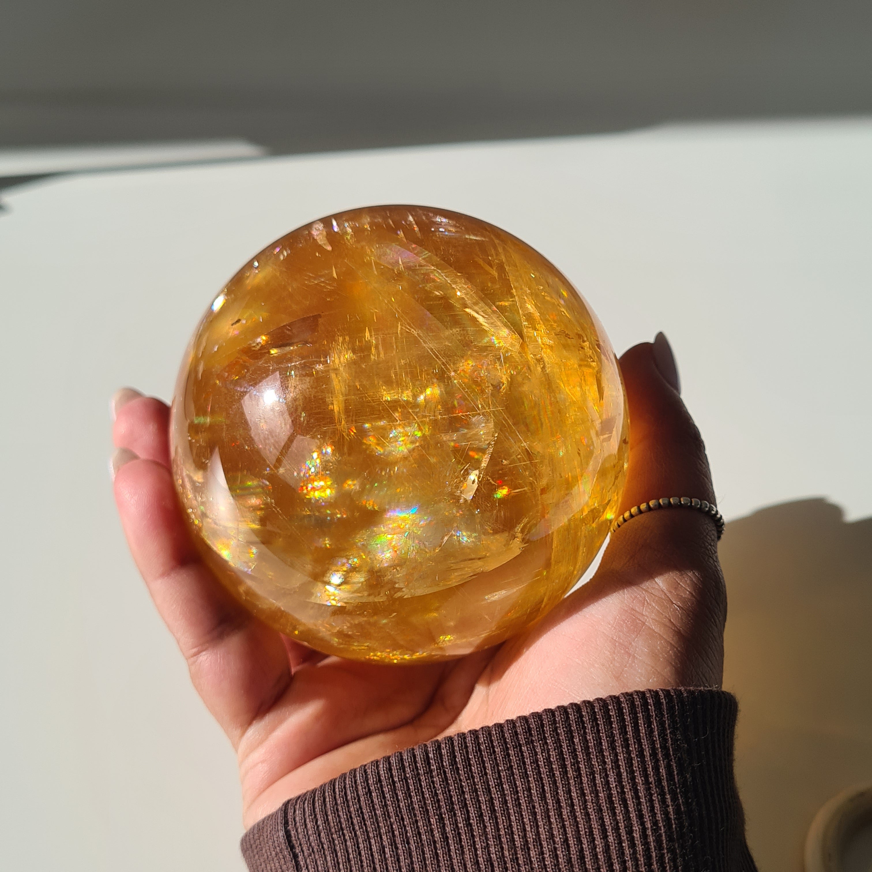 Ethereal Honey Calcite Sphere | B | 690 g | 7.7 cm
