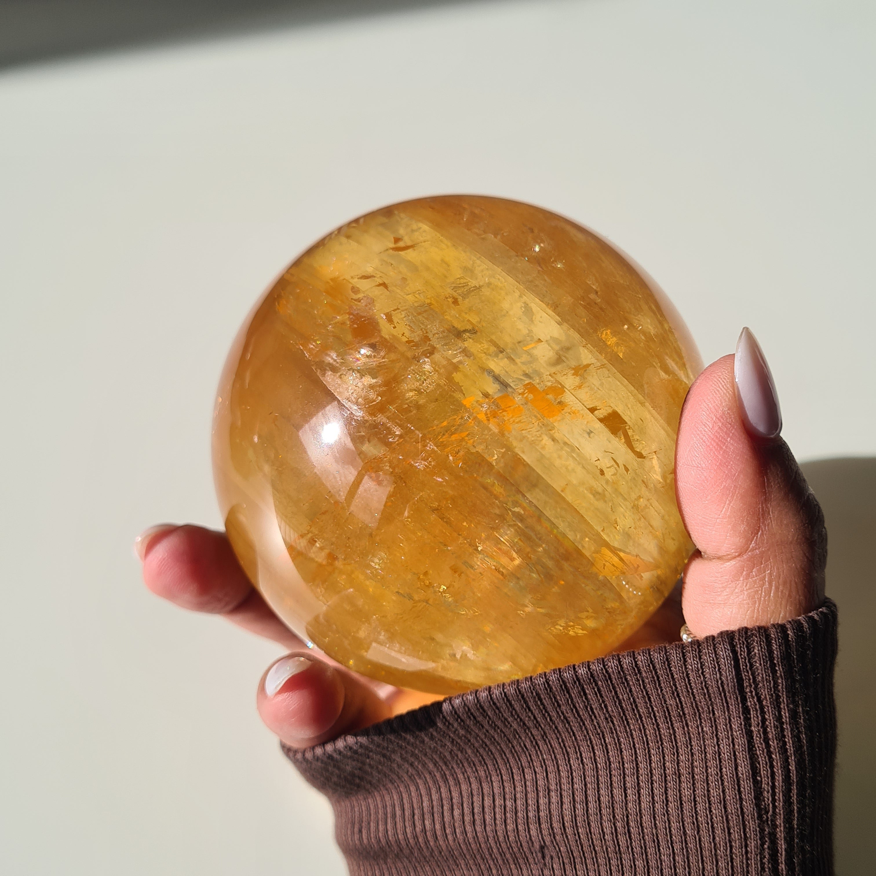 Ethereal Honey Calcite Sphere | A | 690 g | 7.8 cm