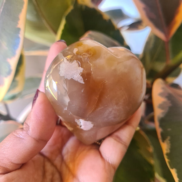 Flower Agate heart with stand ~ 6