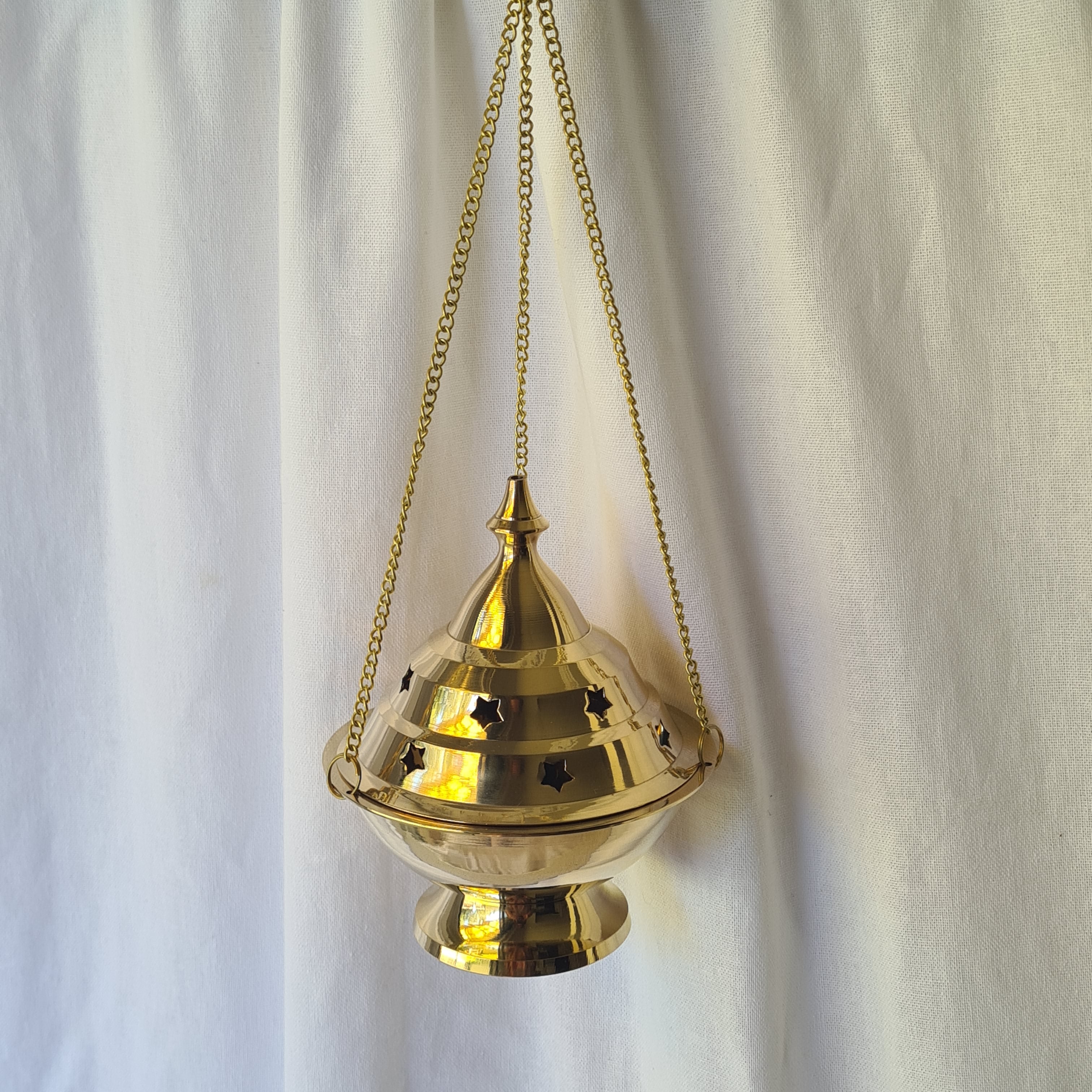 BRASS INCENSE BURNER - Hanging with lid | Large