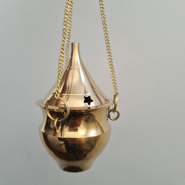 Brass Incense Burner Hanger ~ Mini (Wavy Body)
