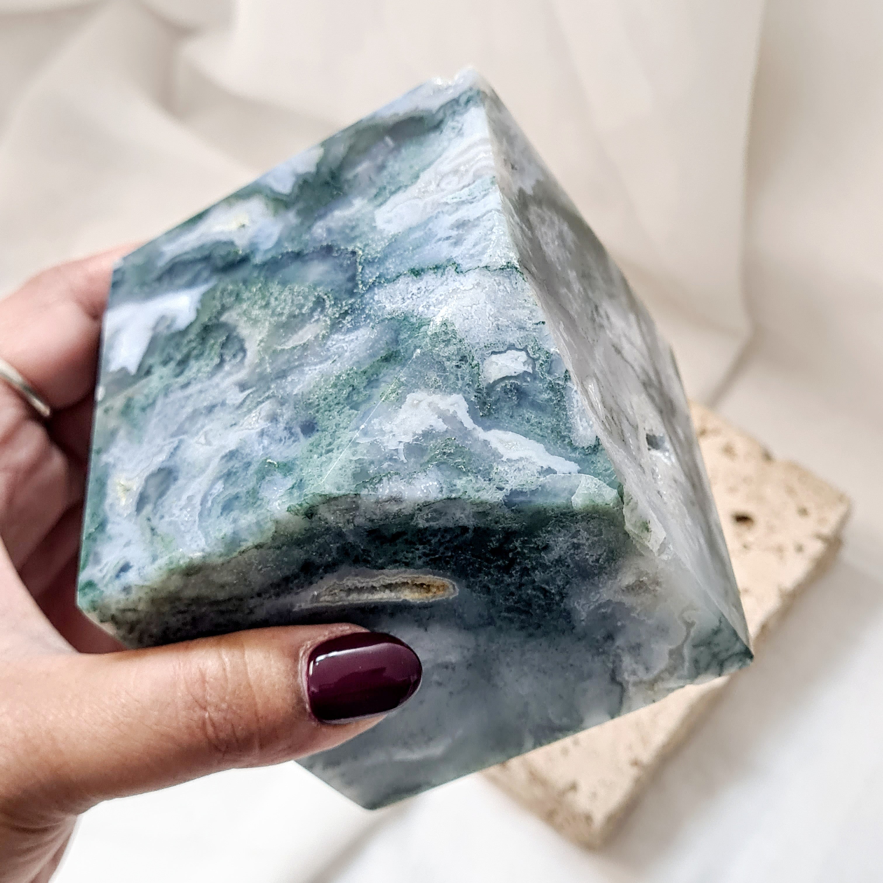 Moss Agate | Large cube