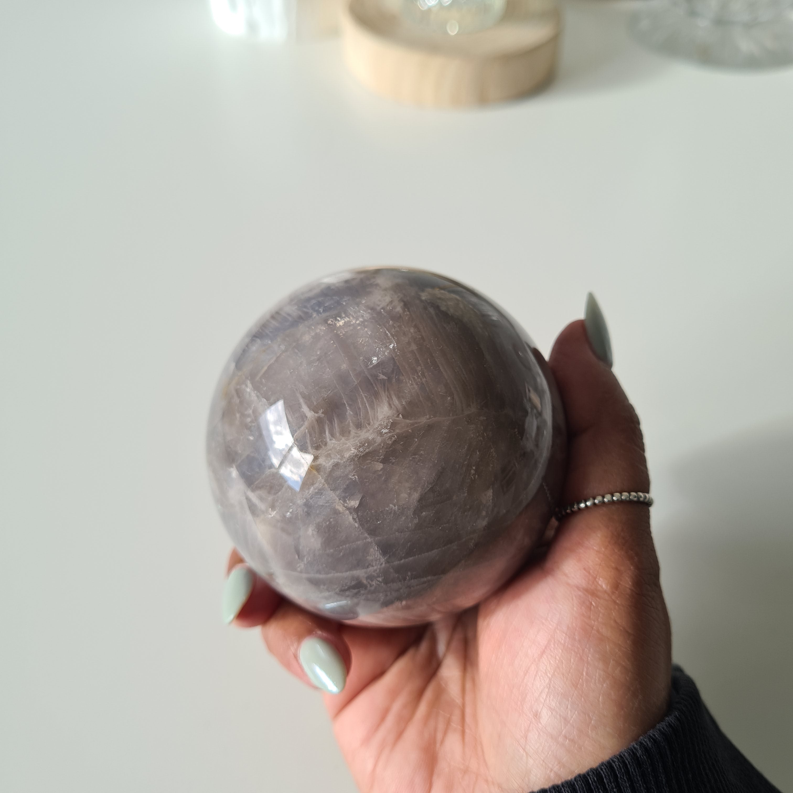 Blue Rose Quartz Sphere with stand | B | 540 g