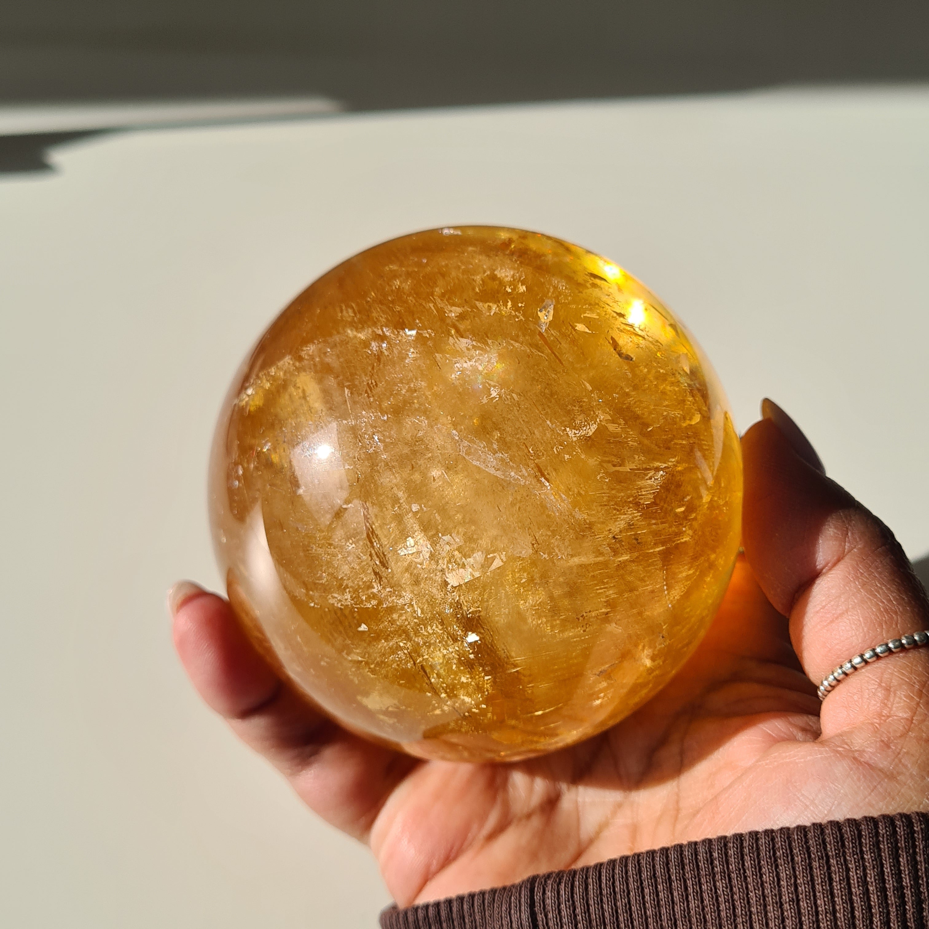 Ethereal Honey Calcite Sphere | B | 690 g | 7.7 cm