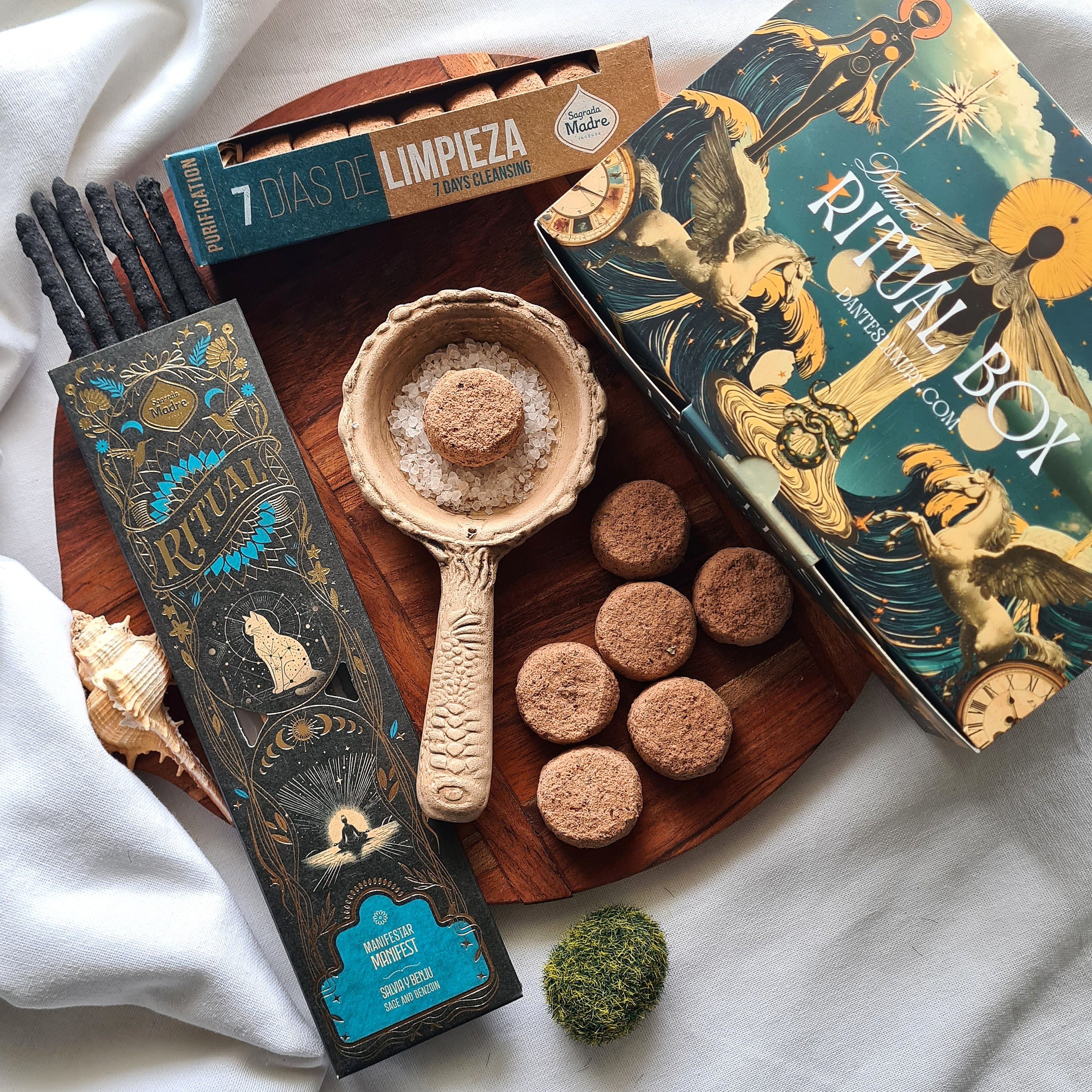 Manifest With Intention Ritual Kit – Manifestation Incense, Sandalwood & Frankincense Tablets & Handmade Burner