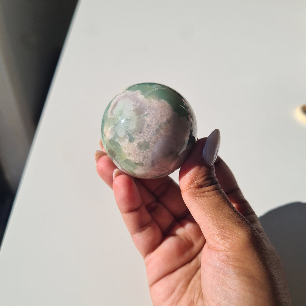 Green Flower Agate Crystal Sphere | Mini