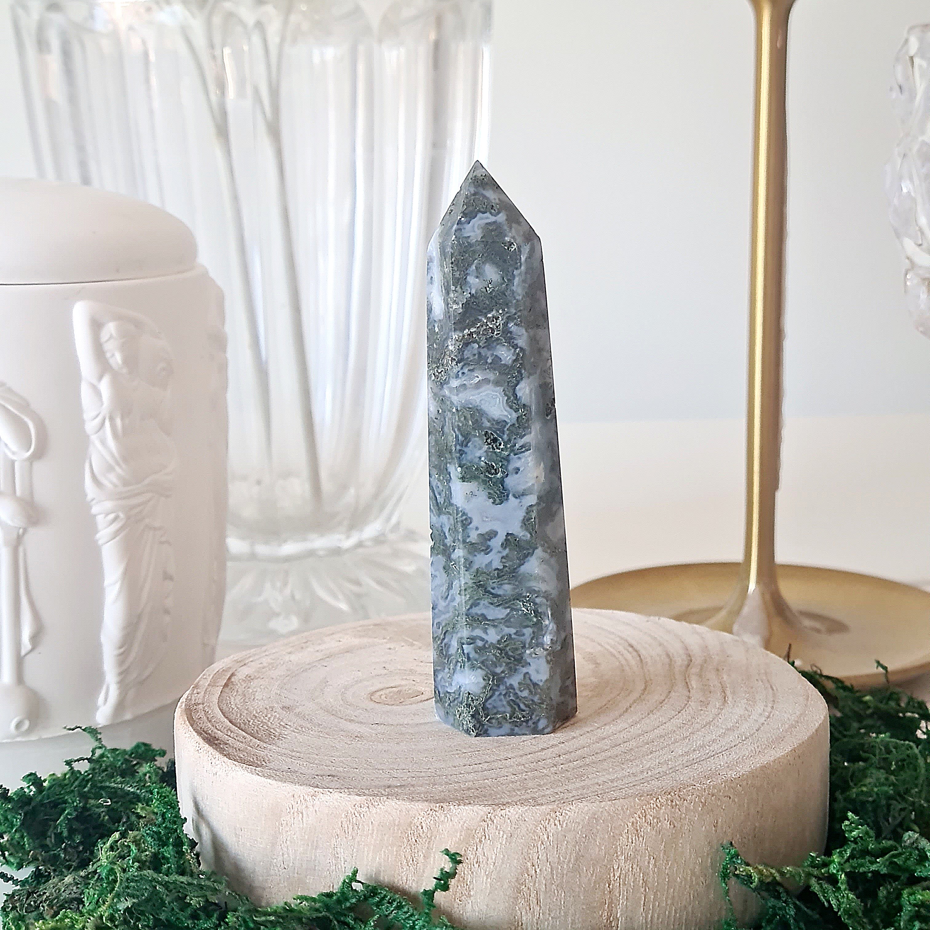 Moss Agate Crystal Point | Small | G