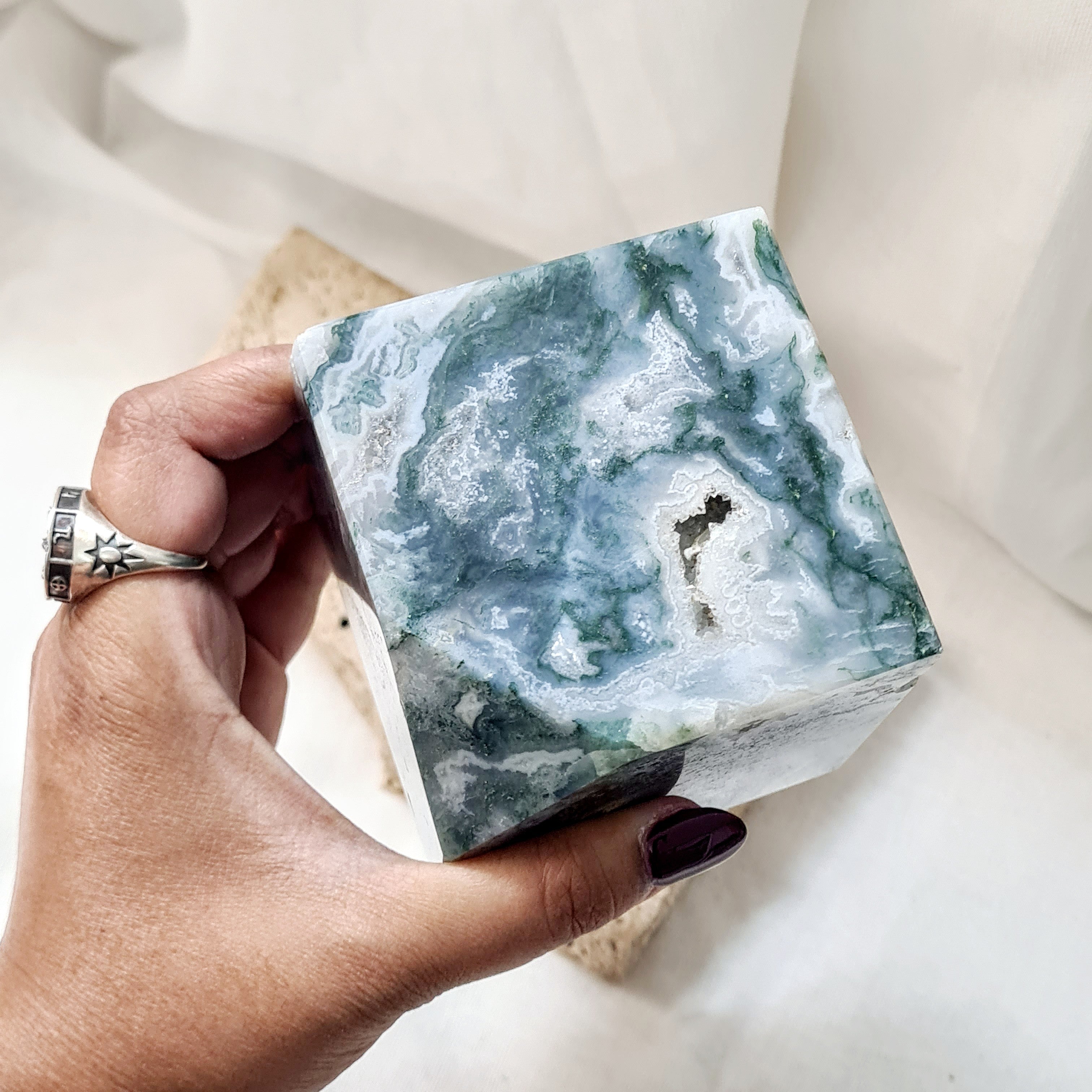 Moss Agate | Large cube