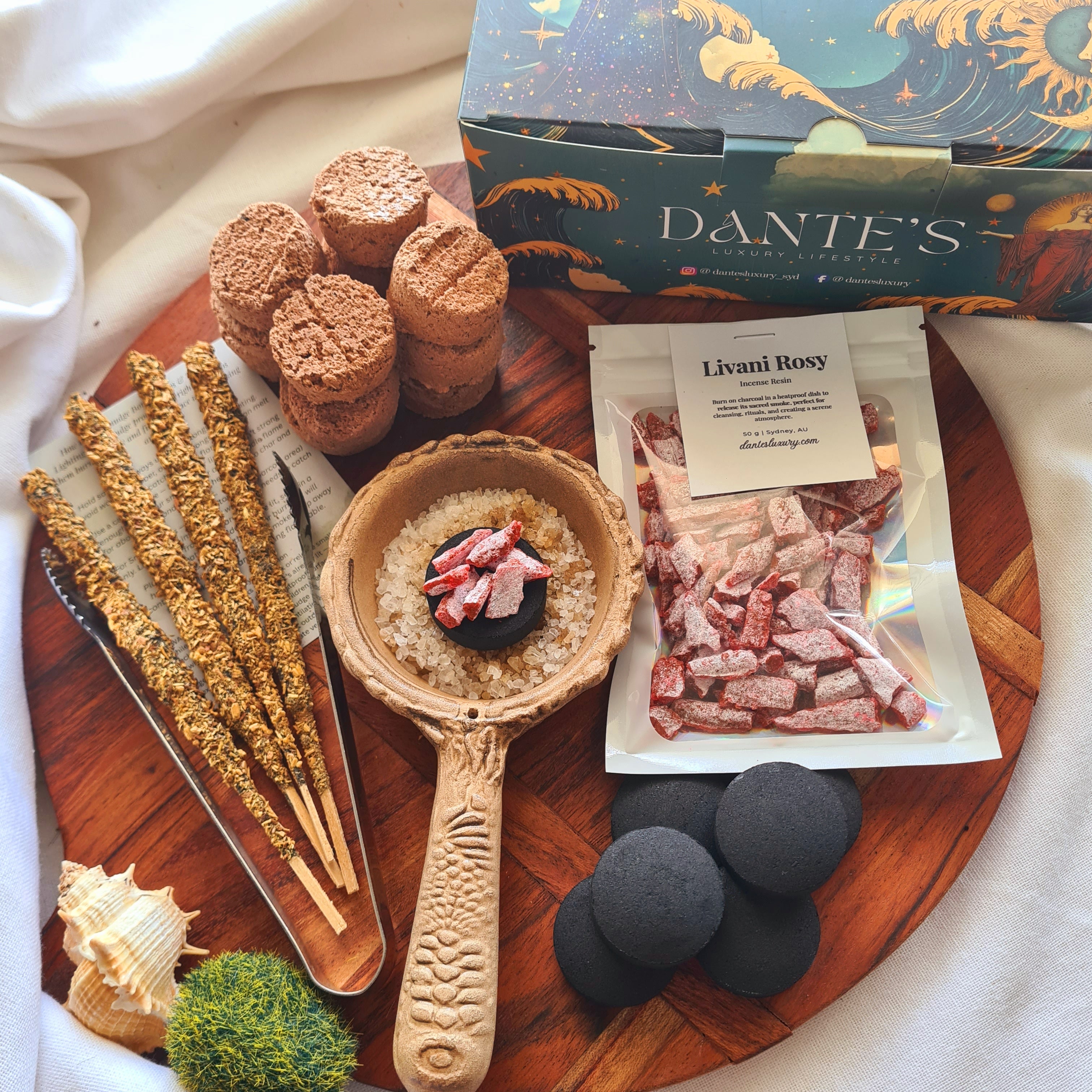 Bless Me Home Ritual Kit | Burner, Frankincense Bombas, Livani Rosy Resin, Tong & Palo Santo Sandalwood Incense