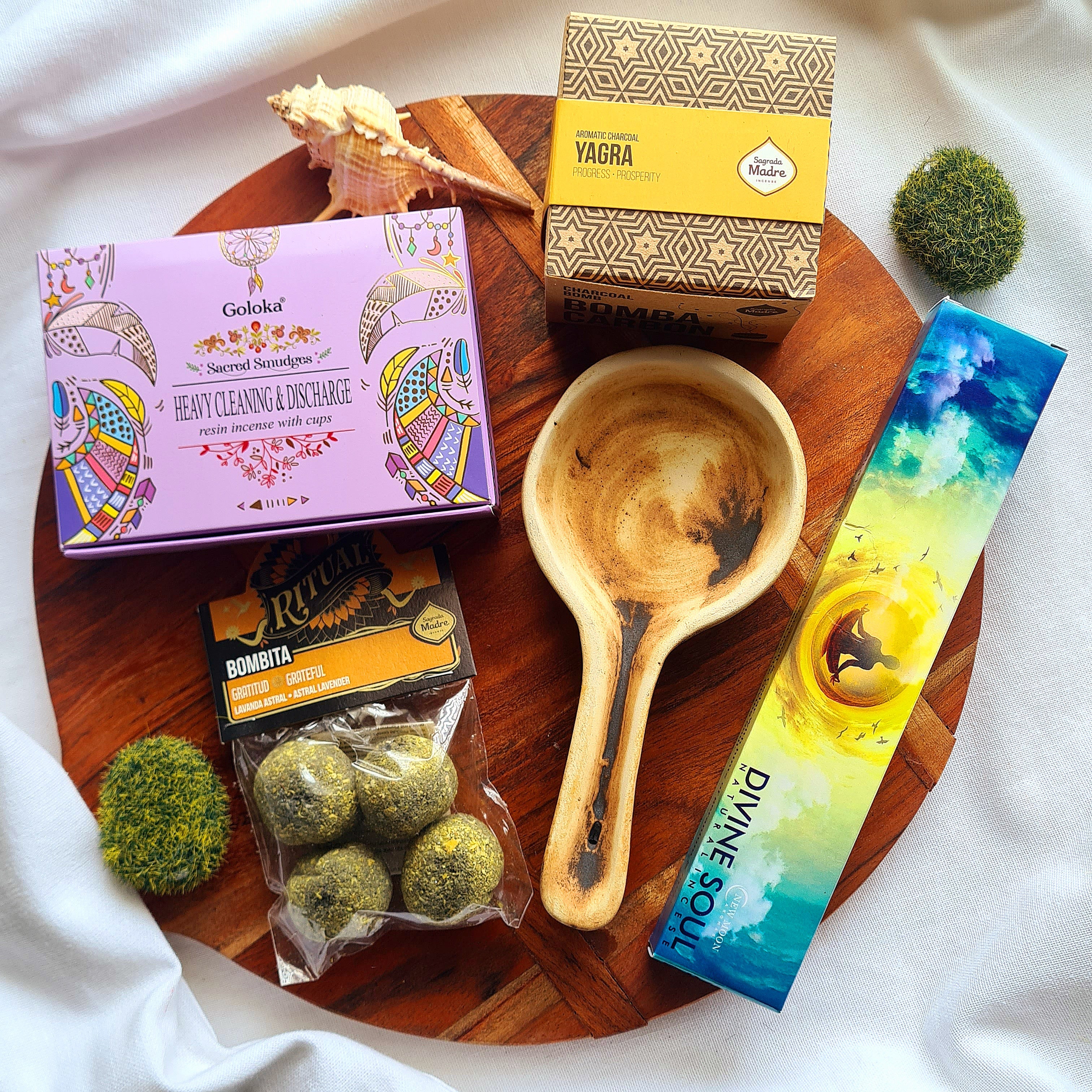 Ritual Kit – Heavy Cleaning Cups, Burner, Grateful Bombitas, Yagra Bombas & Divine Soul Incense Sticks