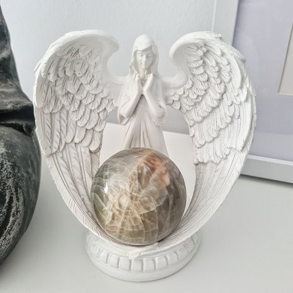 Angel Stand with Grey Moonstone Sphere