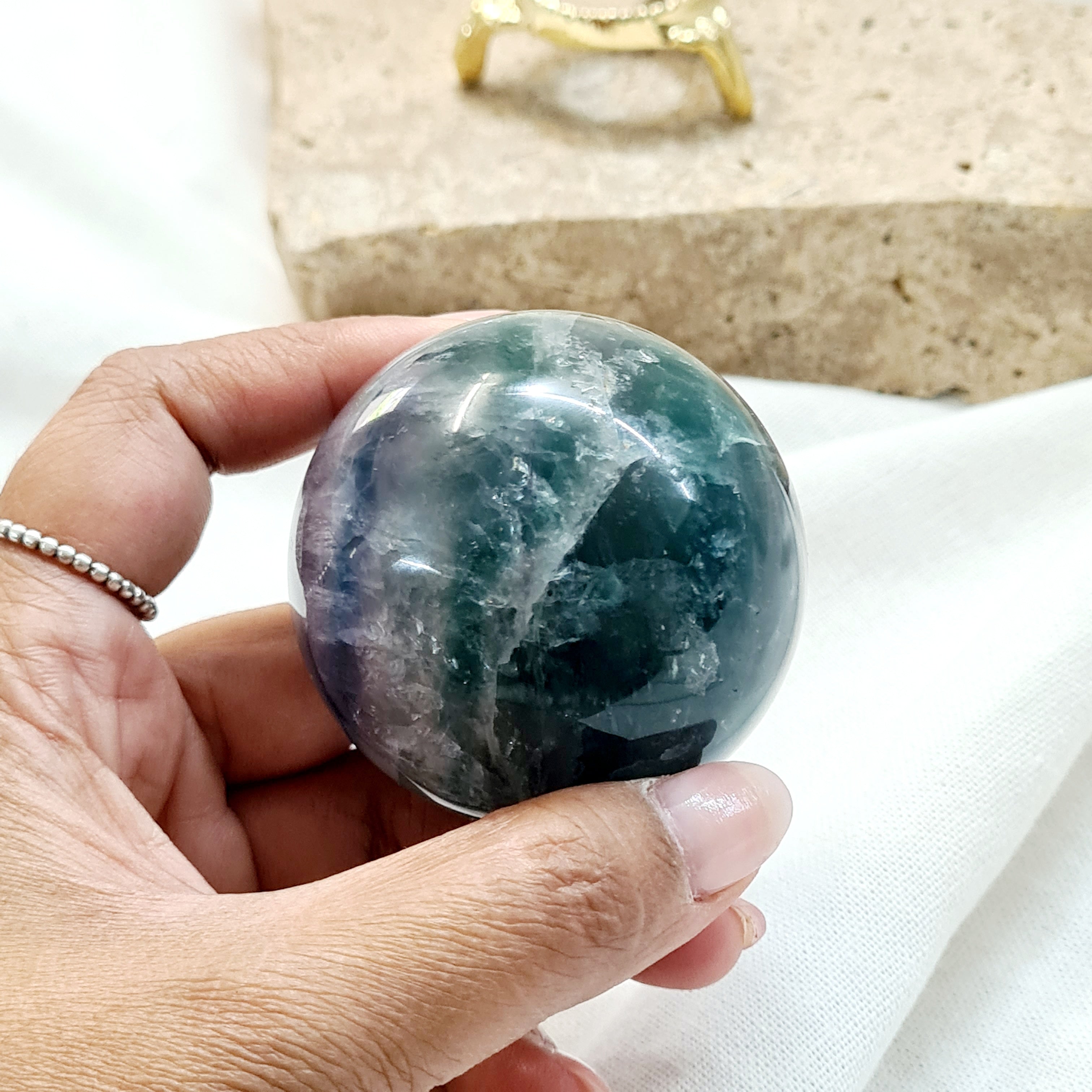 Rainbow Fluorite Sphere with brass stand | 232 g