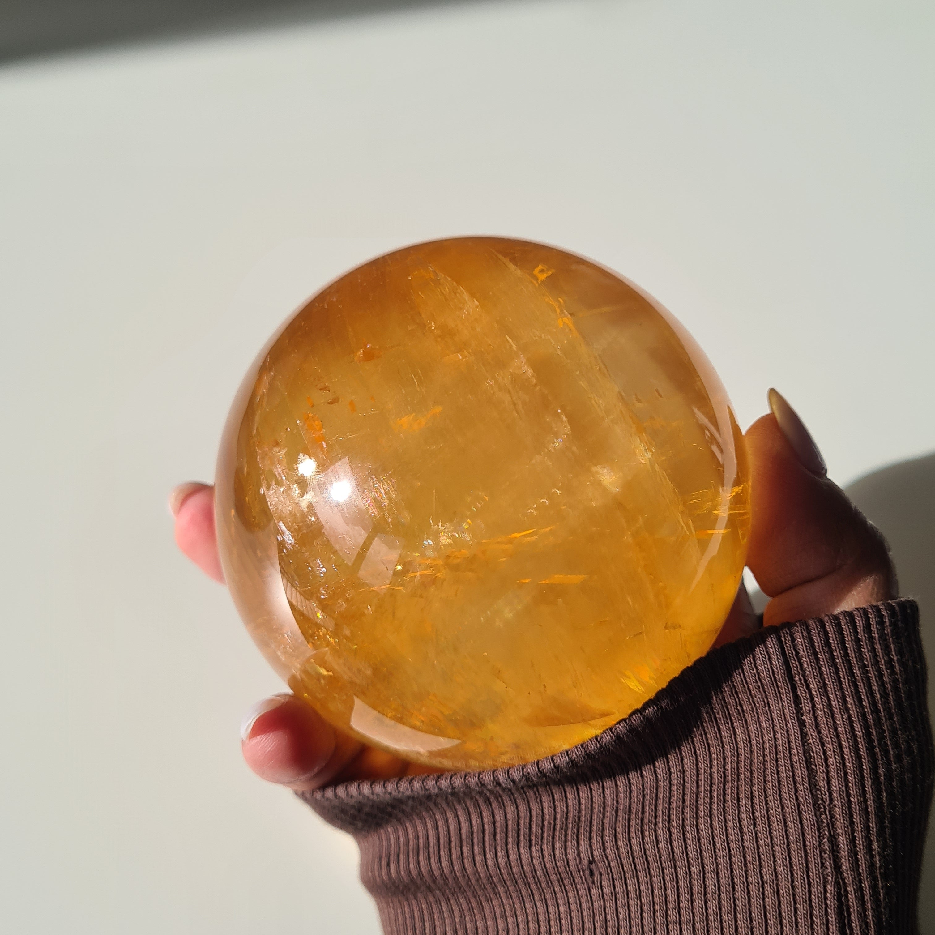 Ethereal Honey Calcite Sphere | A | 690 g | 7.8 cm