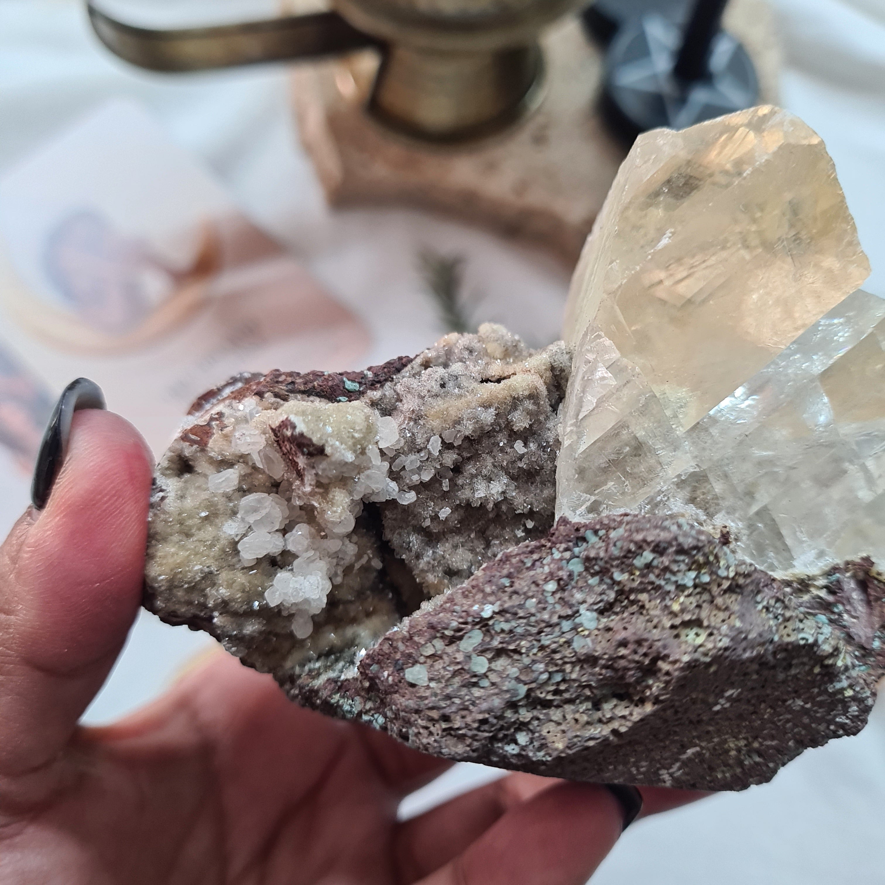 Rainbow Calcite specimen with chalcedony | One of a kind