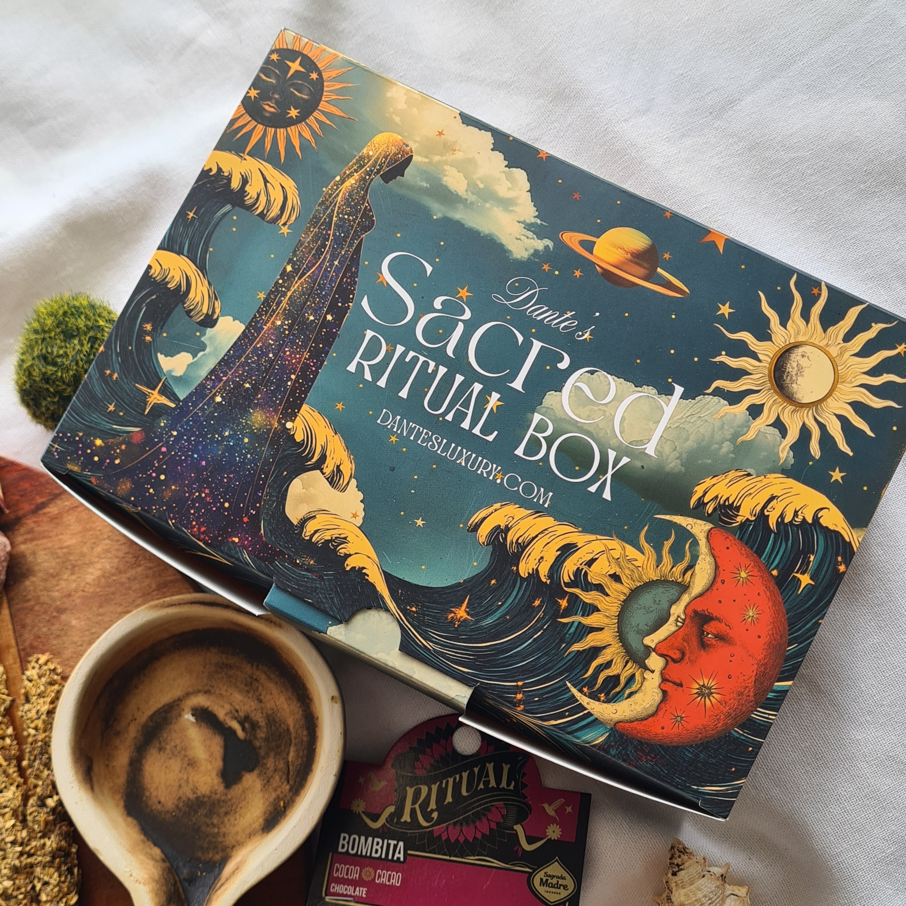 Sacred Ritual Kit | Artisan Burner, Pure Palo Santo Incense, Cacao Ceremony Bombitas & Sacred Rose Triangle