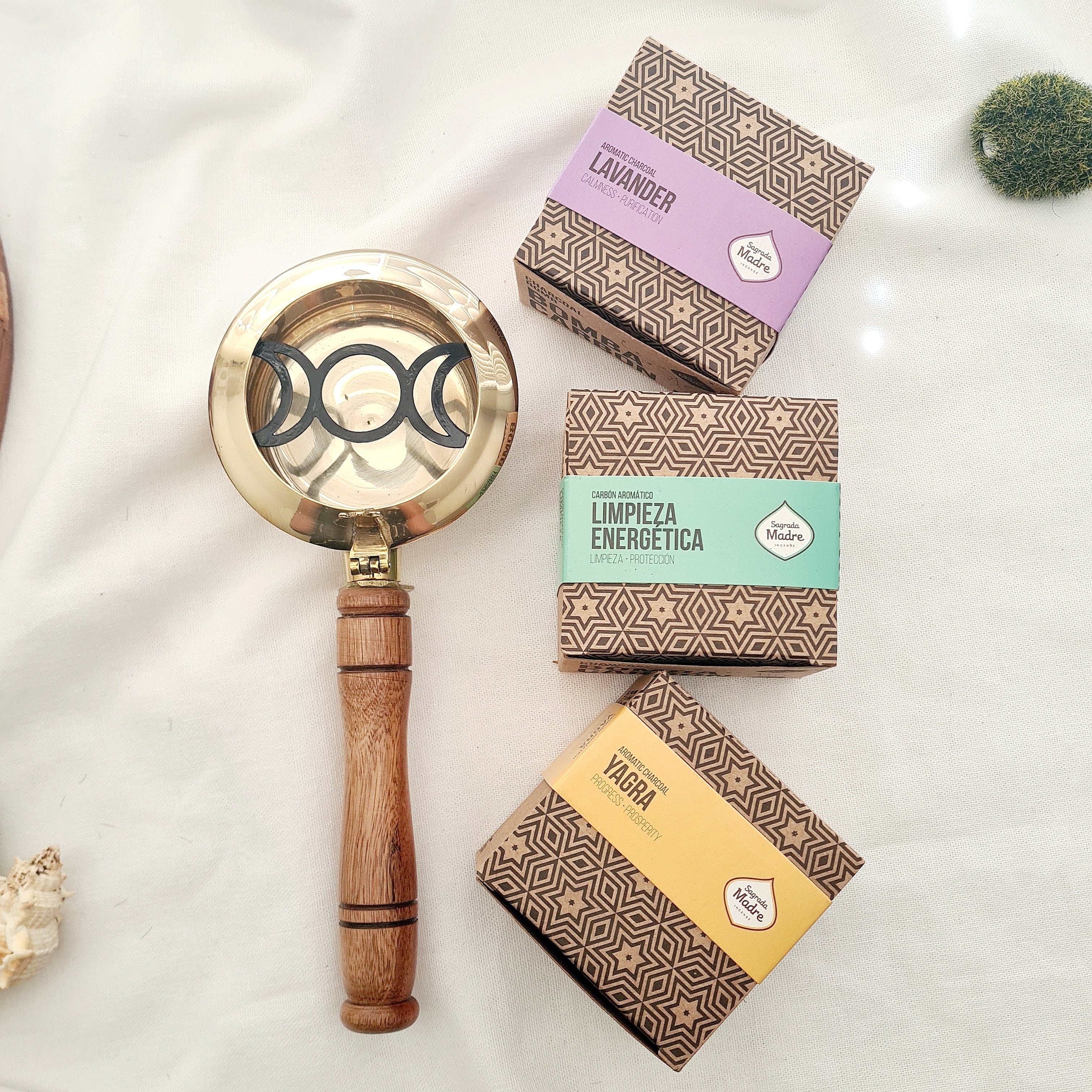 Triple Moon Cleansing Kit – Brass Burner + 3 Different Bombas Incense Sets