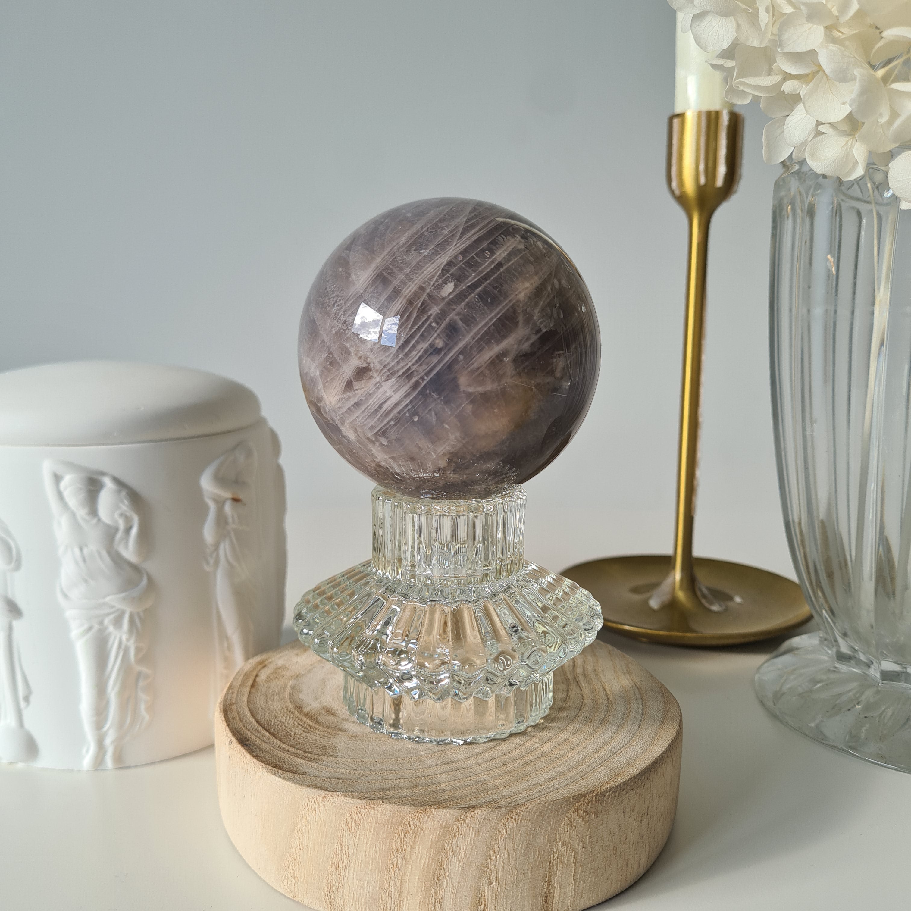 Blue Rose Quartz Sphere with stand | B | 540 g
