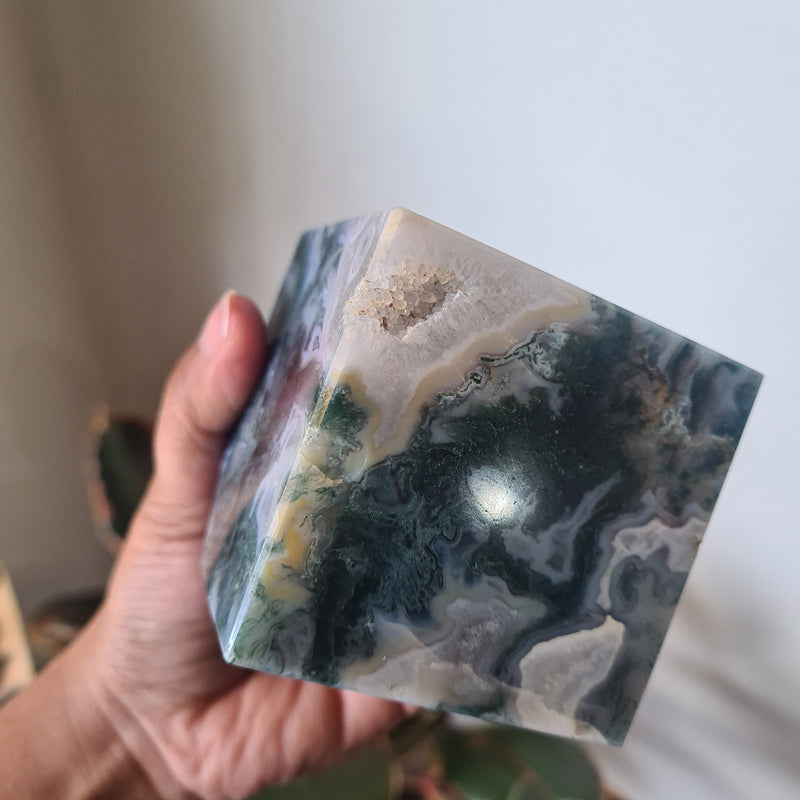 Moss Agate Large cube ~ 2
