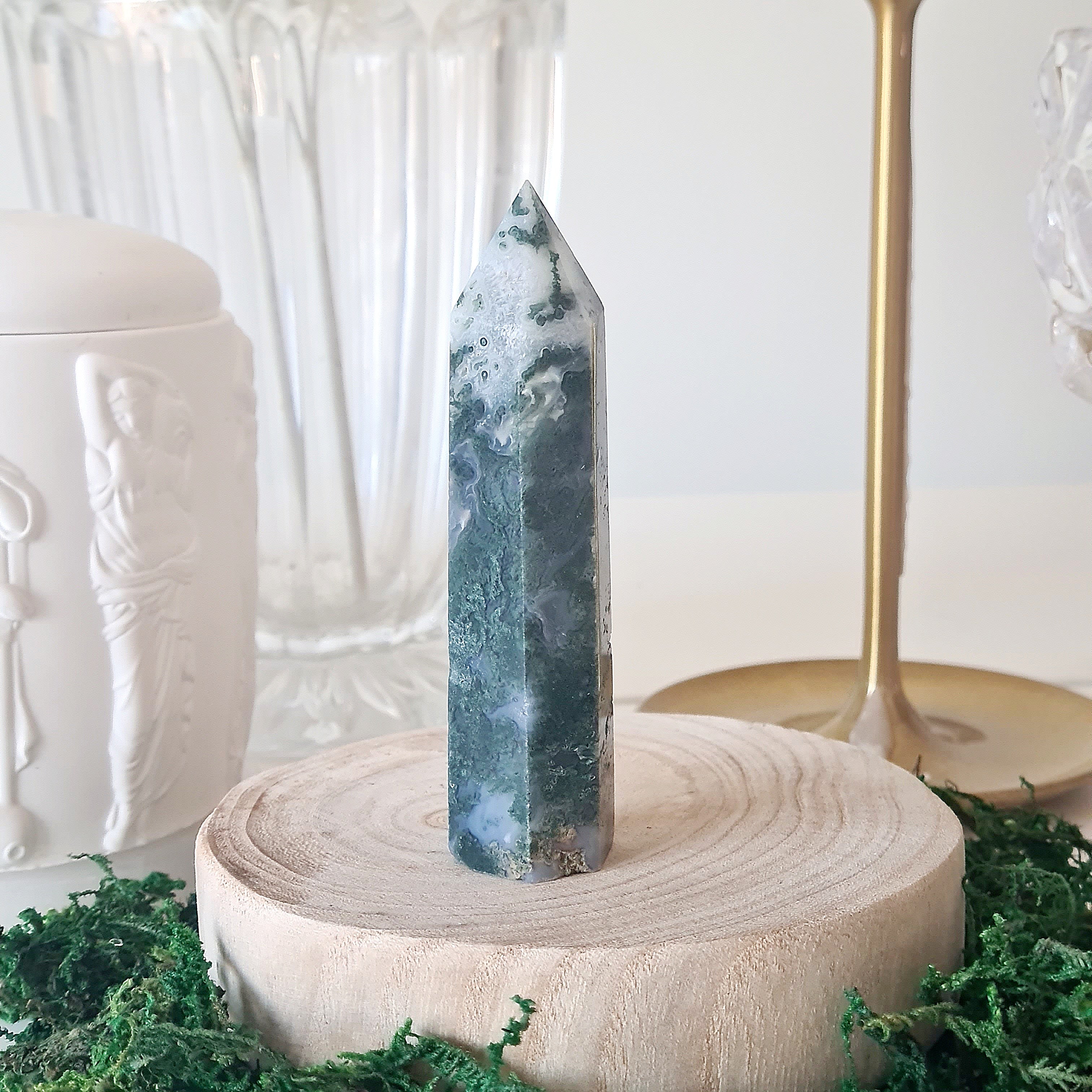 Moss Agate Crystal Point | Small | C