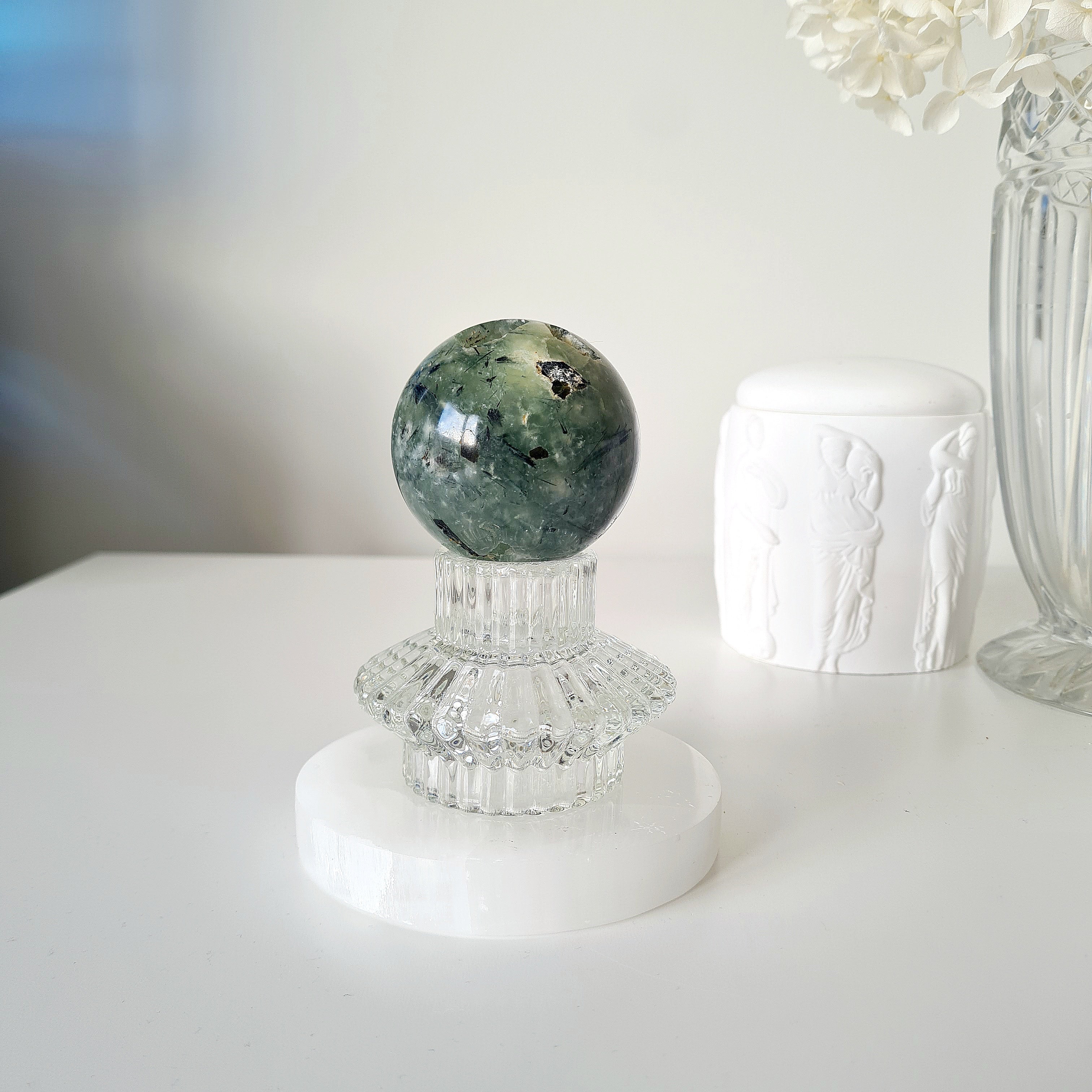 Prehnite with Epidote Crystal Sphere with Stand | B | 285 g