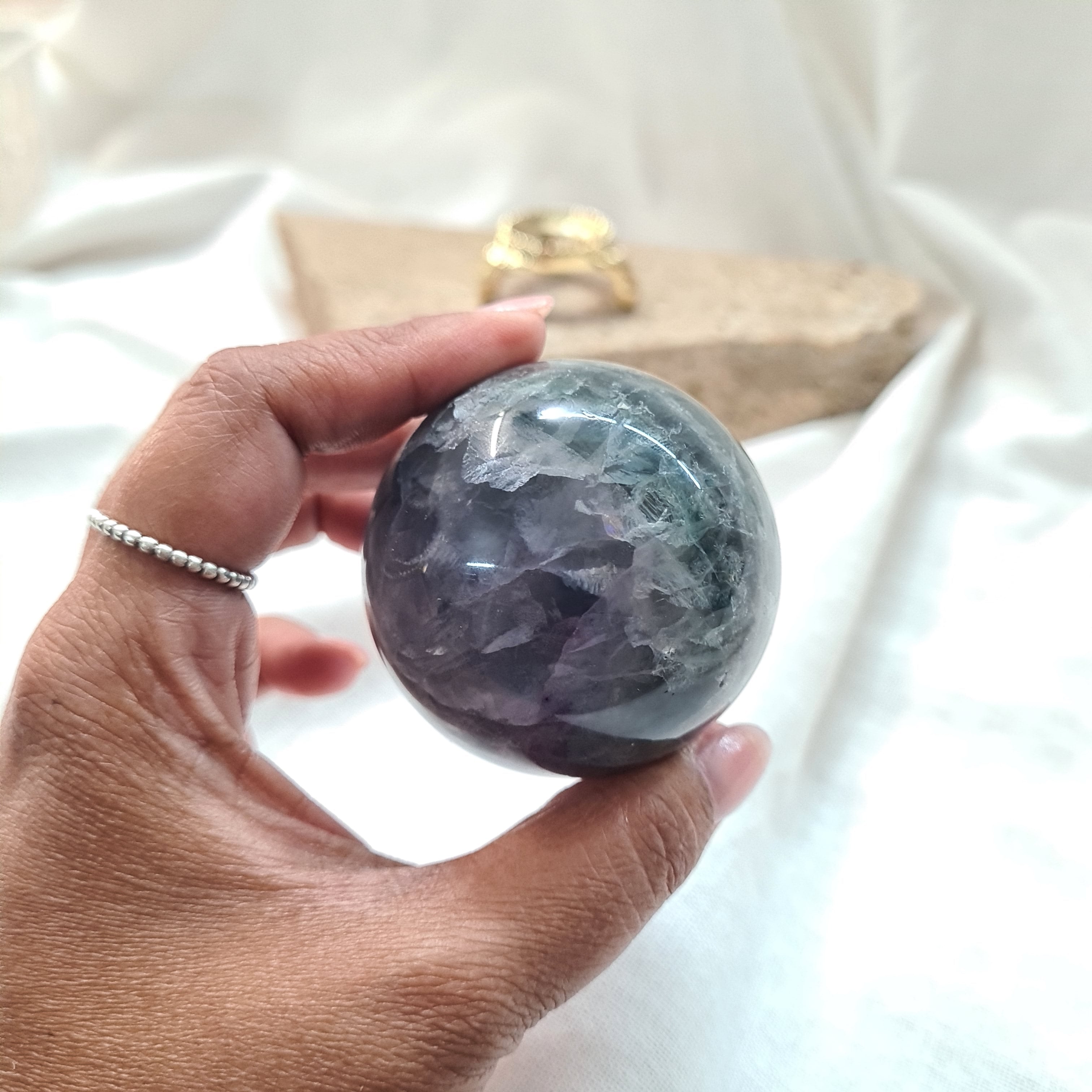 Rainbow Fluorite Sphere with brass stand | 232 g