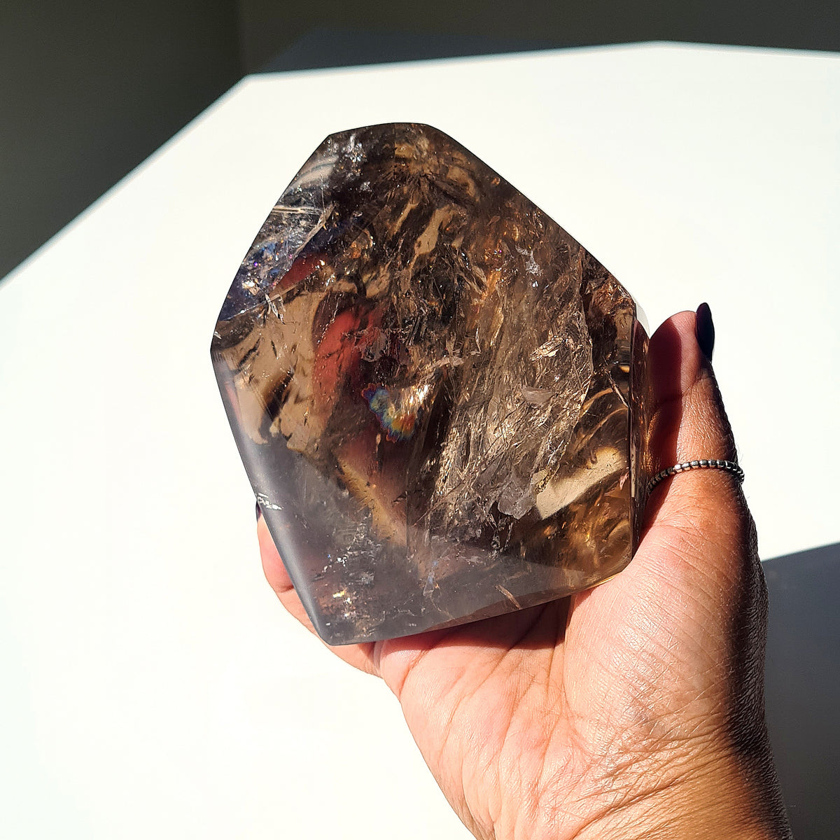 Smokey Quartz Crystal Polished Free Form | Custom Stand | 900 g | 9.3x8.3 cm crystal