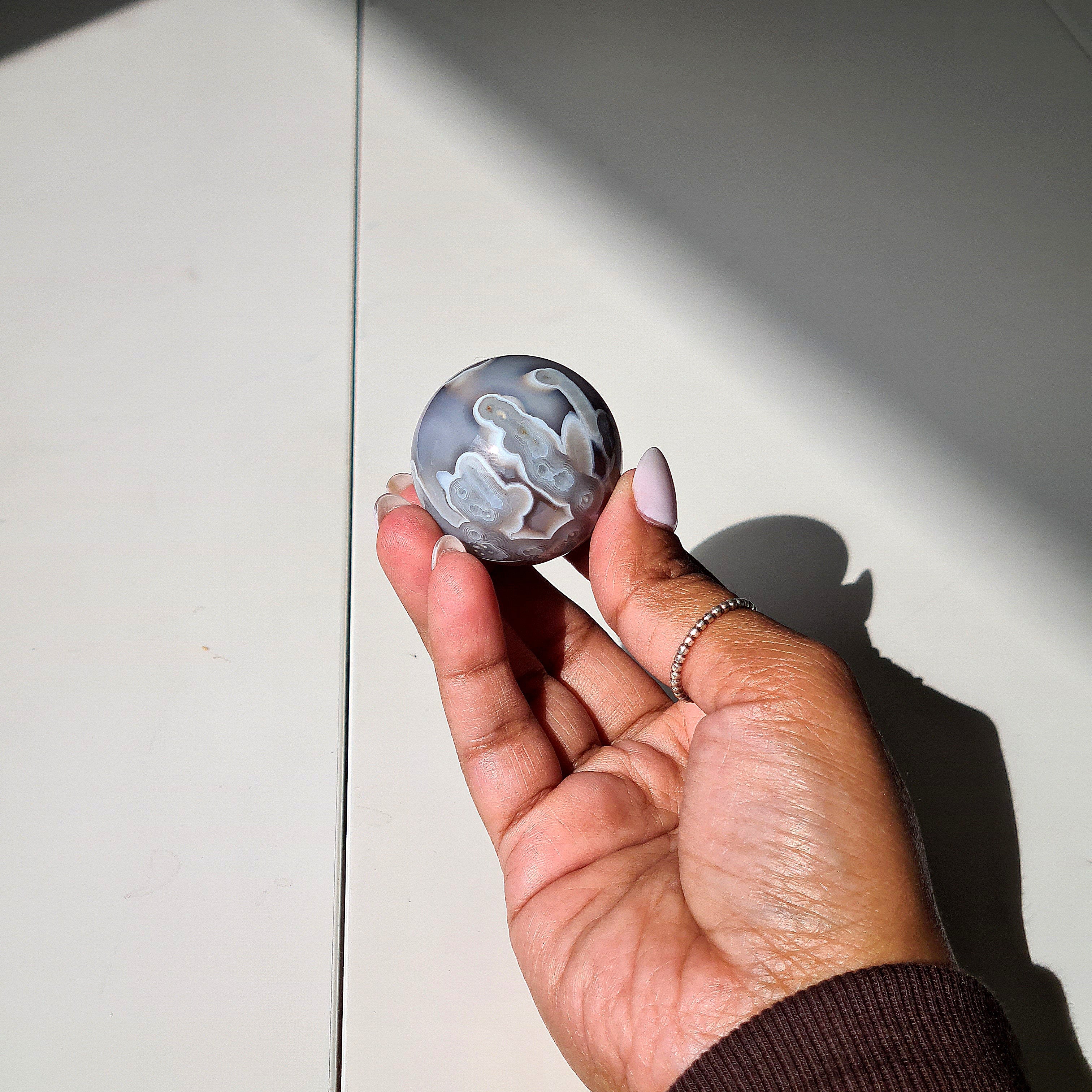 Swazi Agate Sphere with mini wood stand | E | 60 g | Appx 3.5 cm