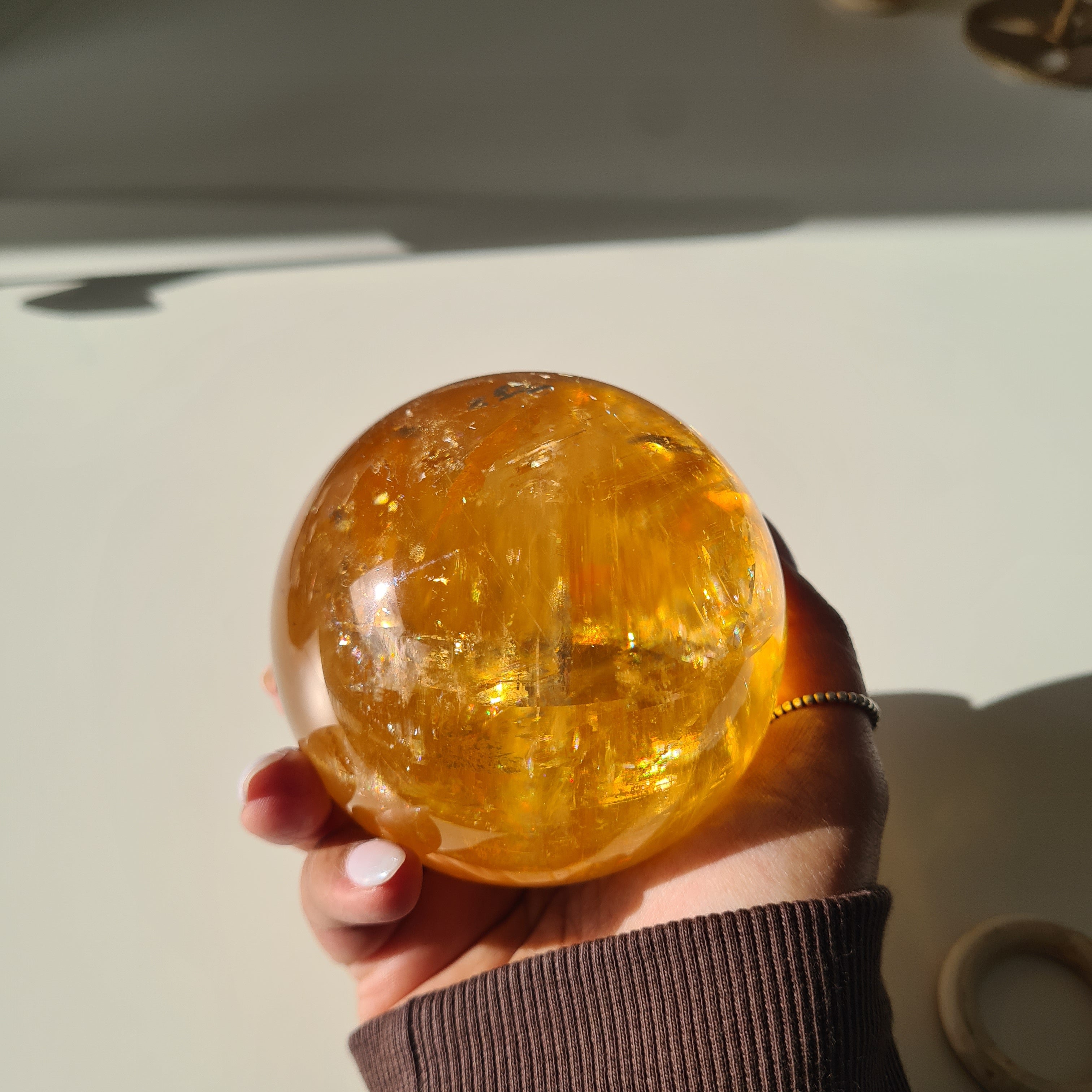 Ethereal Honey Calcite Sphere | B | 690 g | 7.7 cm