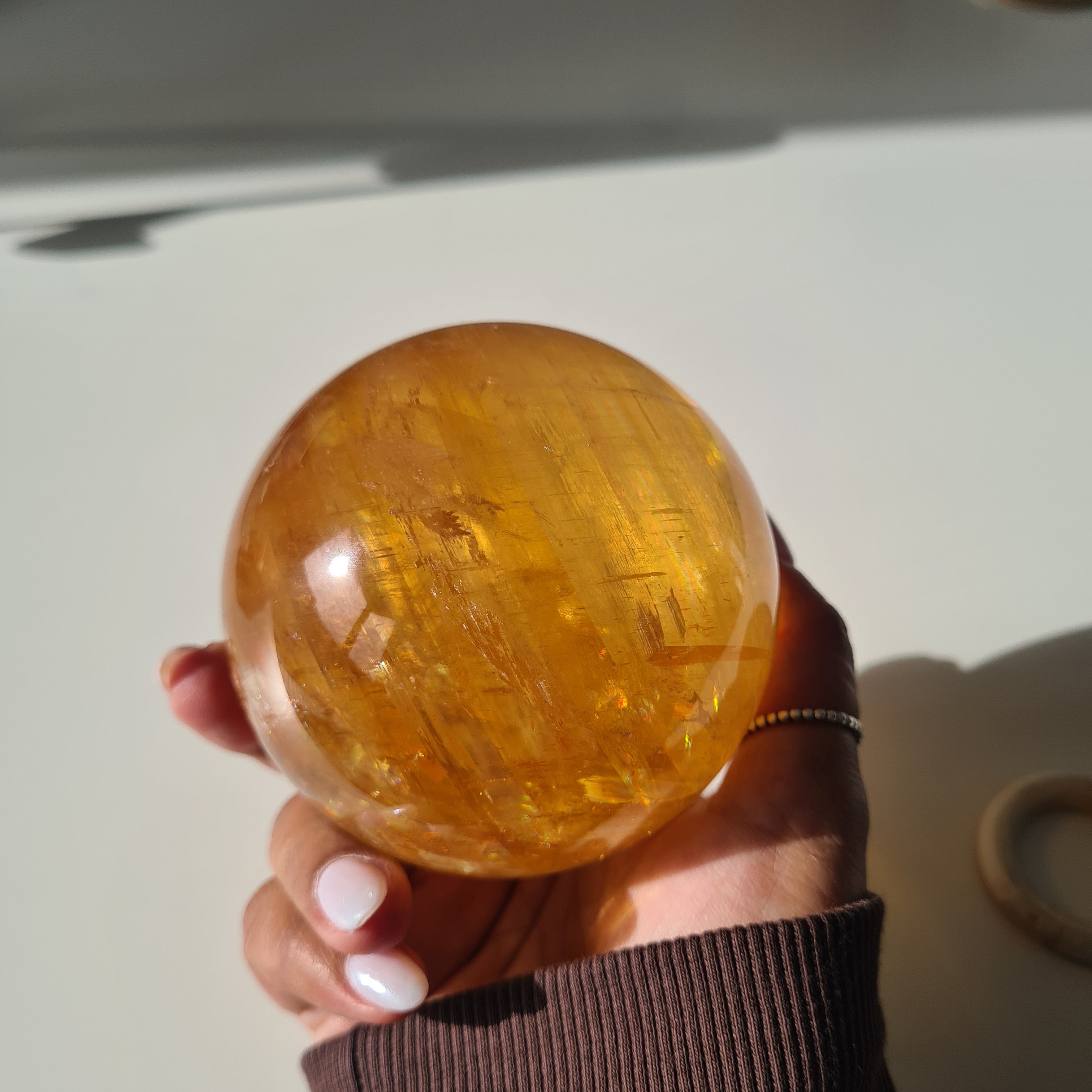 Ethereal Honey Calcite Sphere | B | 690 g | 7.7 cm